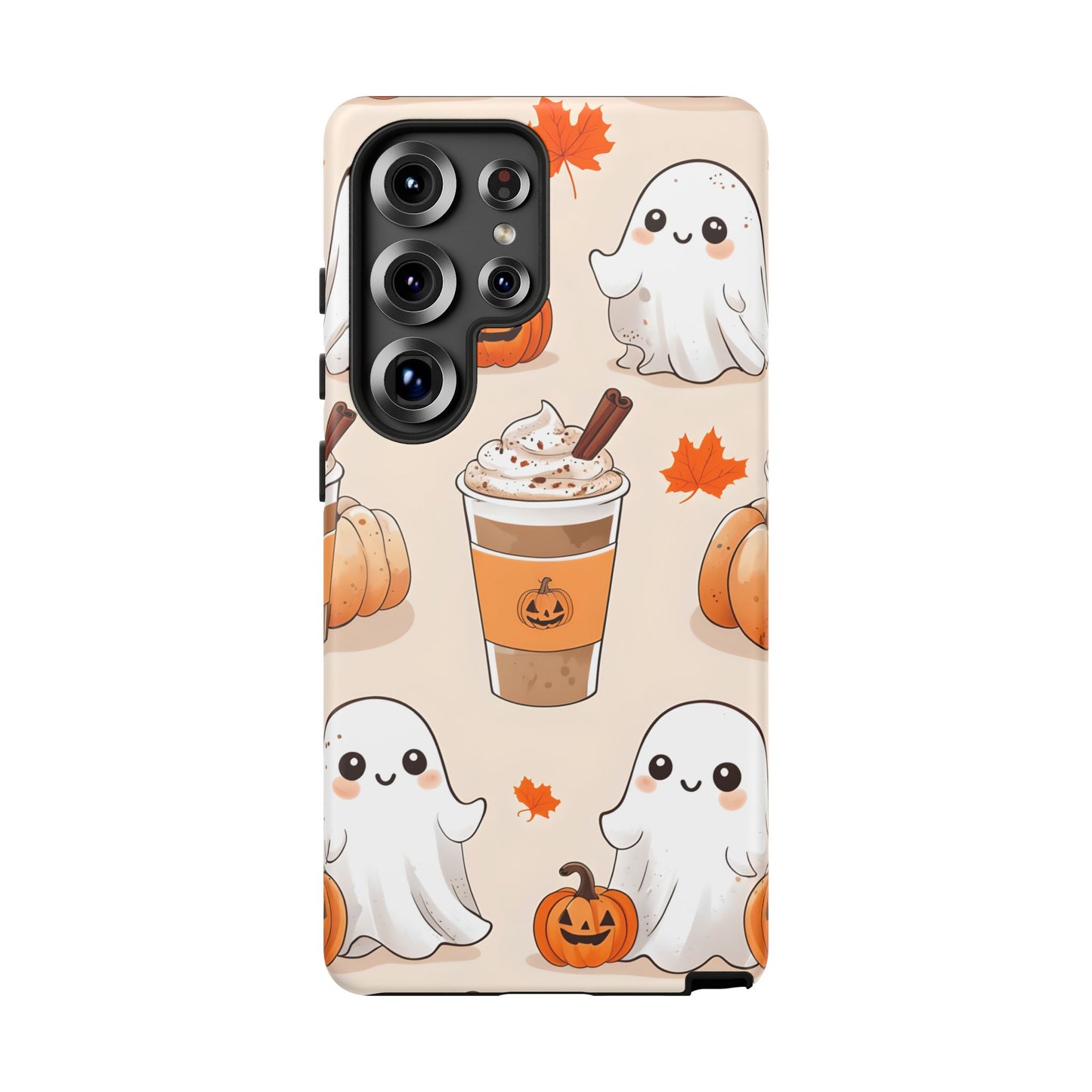 Kawaii Ghost Phone Case, Halloween Coffee Case, Pumpkin Spice iPhone Cover, Cute Fall Phone Grip, Spooky Season Aesthetic