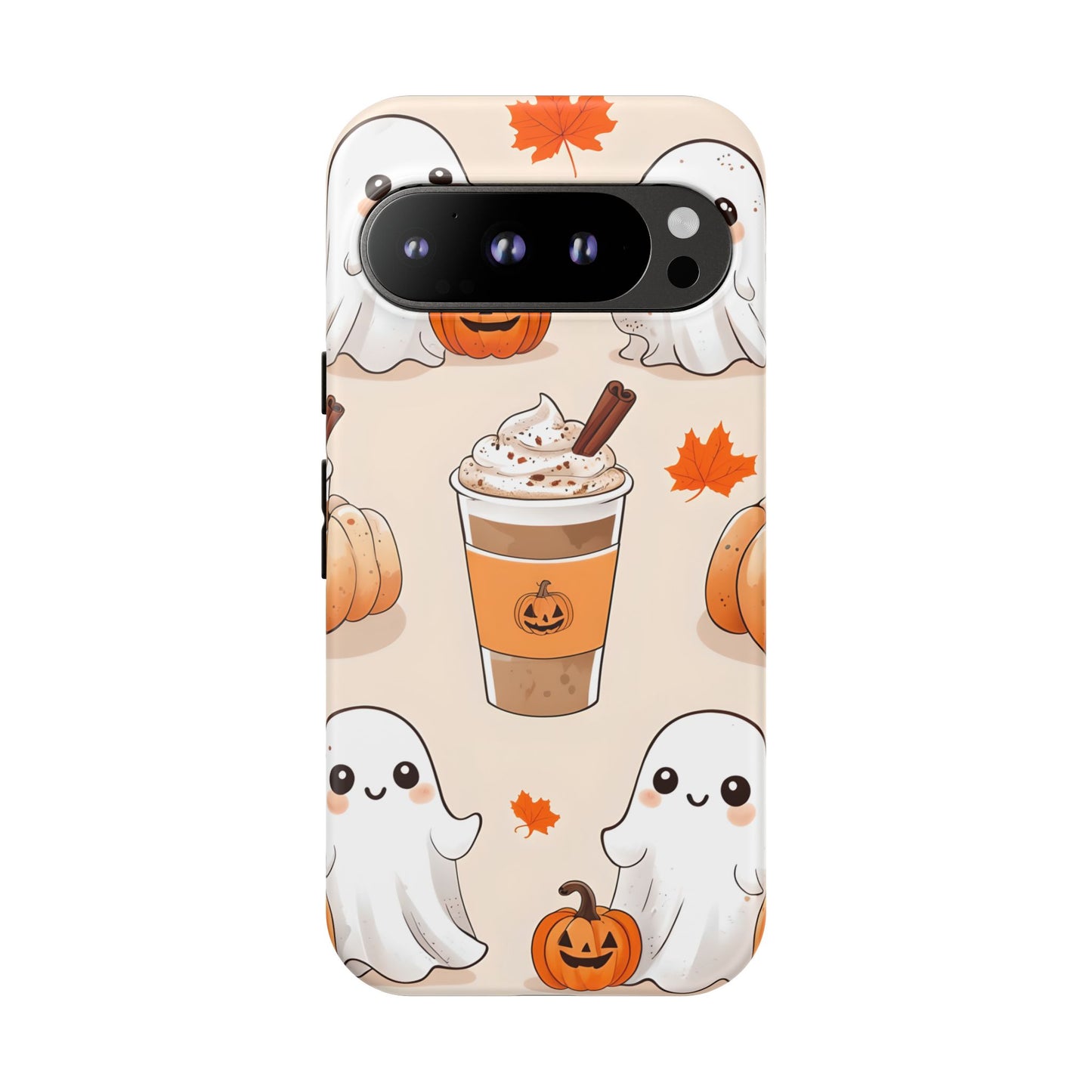 Kawaii Ghost Phone Case, Halloween Coffee Case, Pumpkin Spice iPhone Cover, Cute Fall Phone Grip, Spooky Season Aesthetic