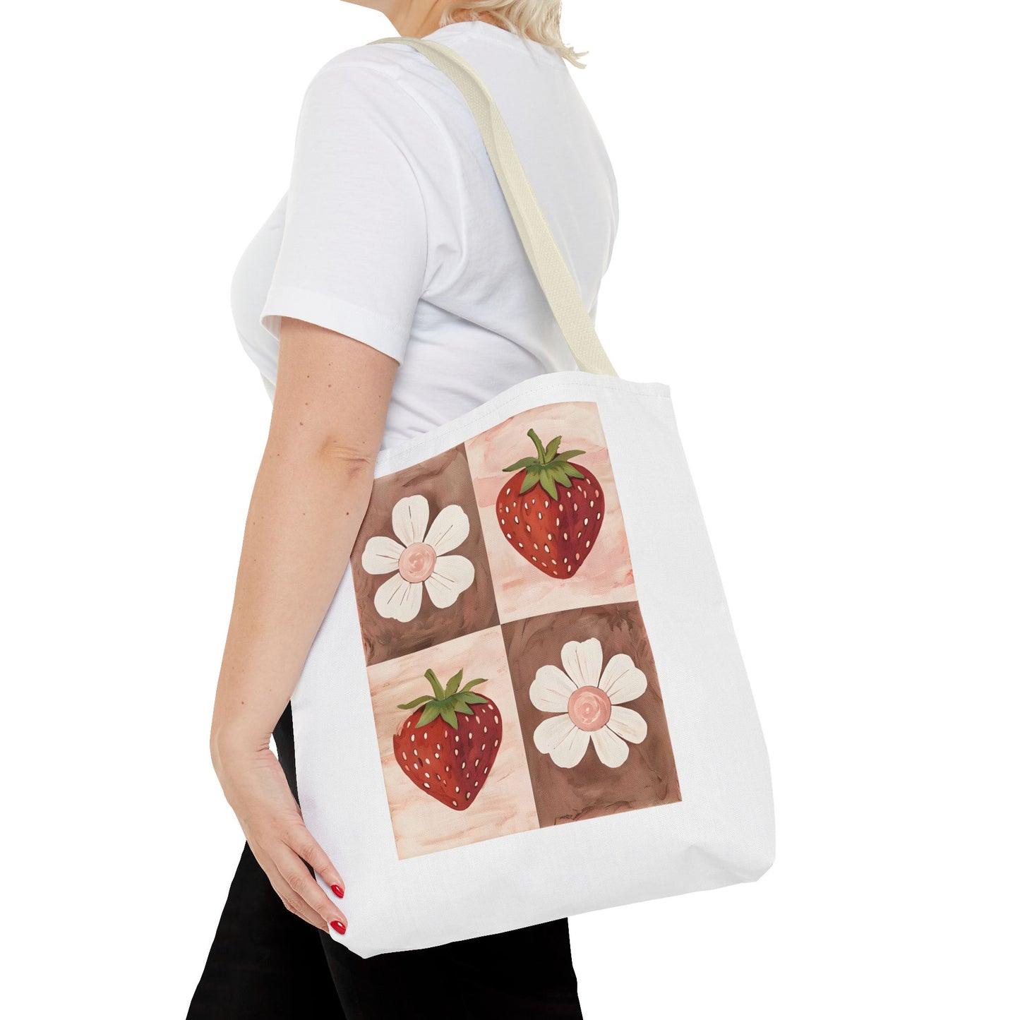 Strawberry Floral Tote Bag, Perfect for Spring, Eco-Friendly Shopping, Farmers Market, Gifts for Her, Cute Weekend Bag