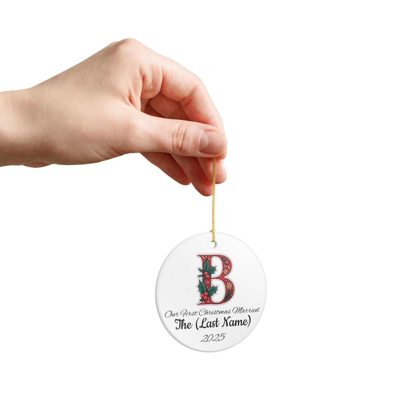 Custom Christmas Monogram B Ceramic Ornament, Personalized Holiday Decoration Gift, Xmas Tree Bauble, Festive Name Initial Hanging Decor,
