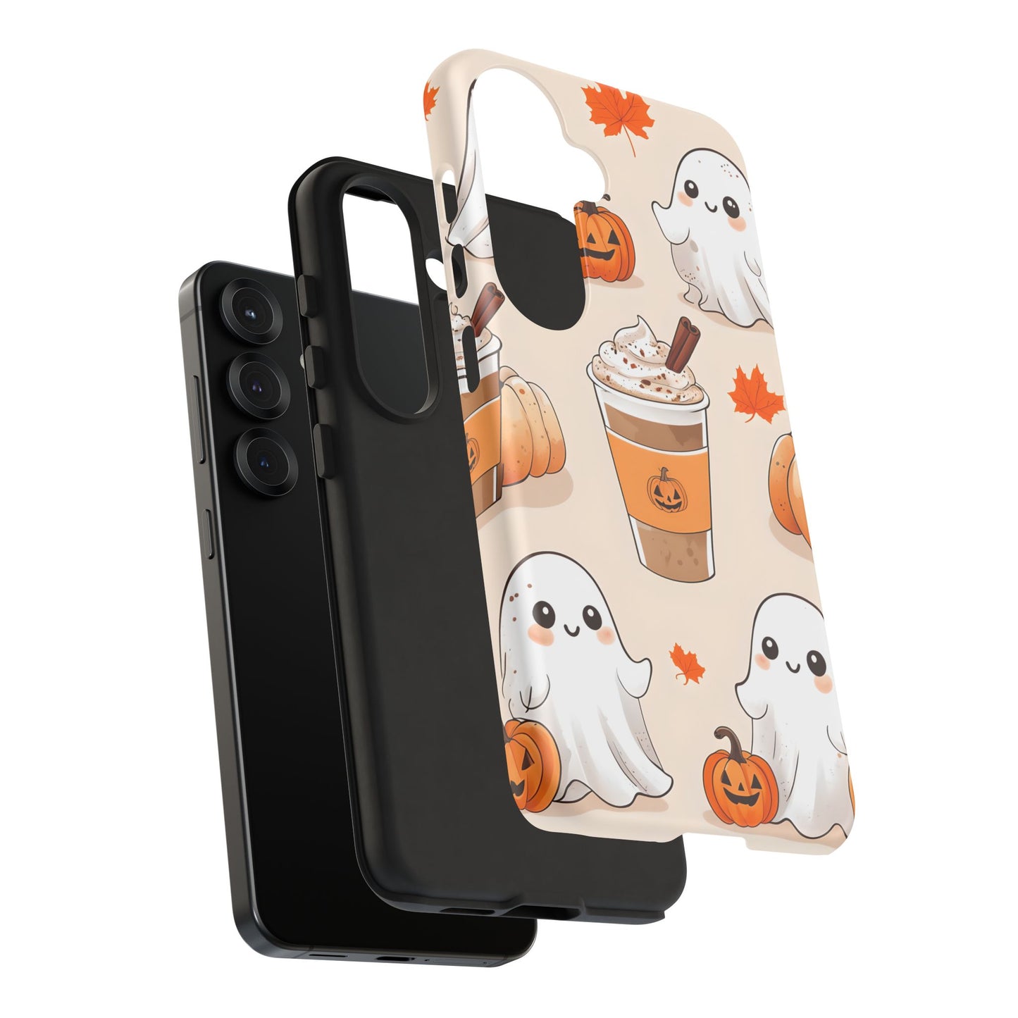 Kawaii Ghost Phone Case, Halloween Coffee Case, Pumpkin Spice iPhone Cover, Cute Fall Phone Grip, Spooky Season Aesthetic