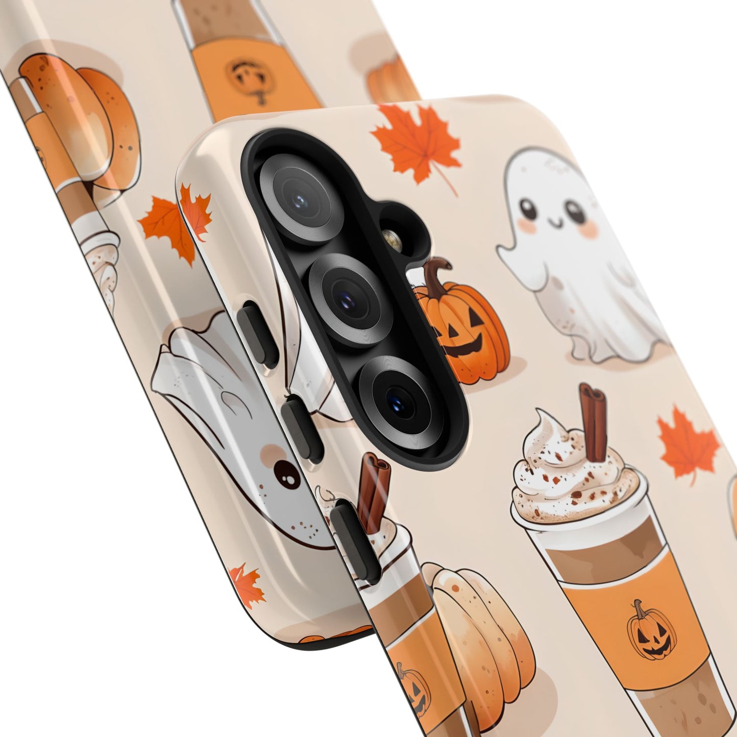 Kawaii Ghost Phone Case, Halloween Coffee Case, Pumpkin Spice iPhone Cover, Cute Fall Phone Grip, Spooky Season Aesthetic