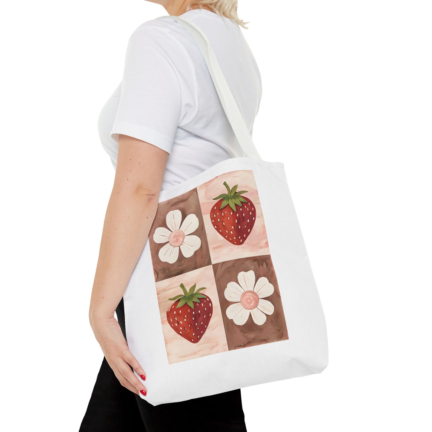 Strawberry Floral Tote Bag, Perfect for Spring, Eco-Friendly Shopping, Farmers Market, Gifts for Her, Cute Weekend Bag