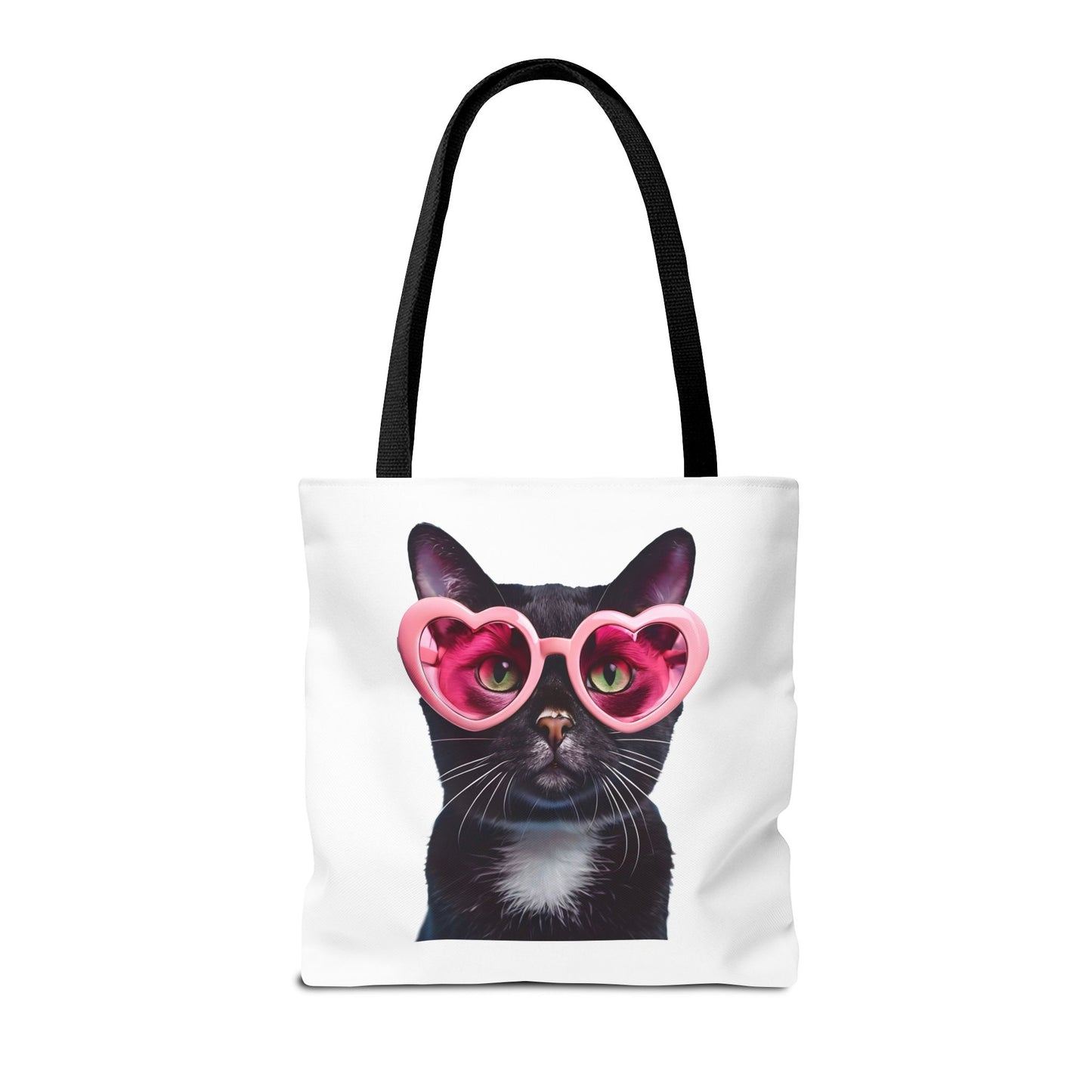 Trendy Black Cat Tote Bag, Cute Cat Lover Gift, Stylish Grocery Bag, Pink Heart Sunglasses Tote, Everyday Carryall