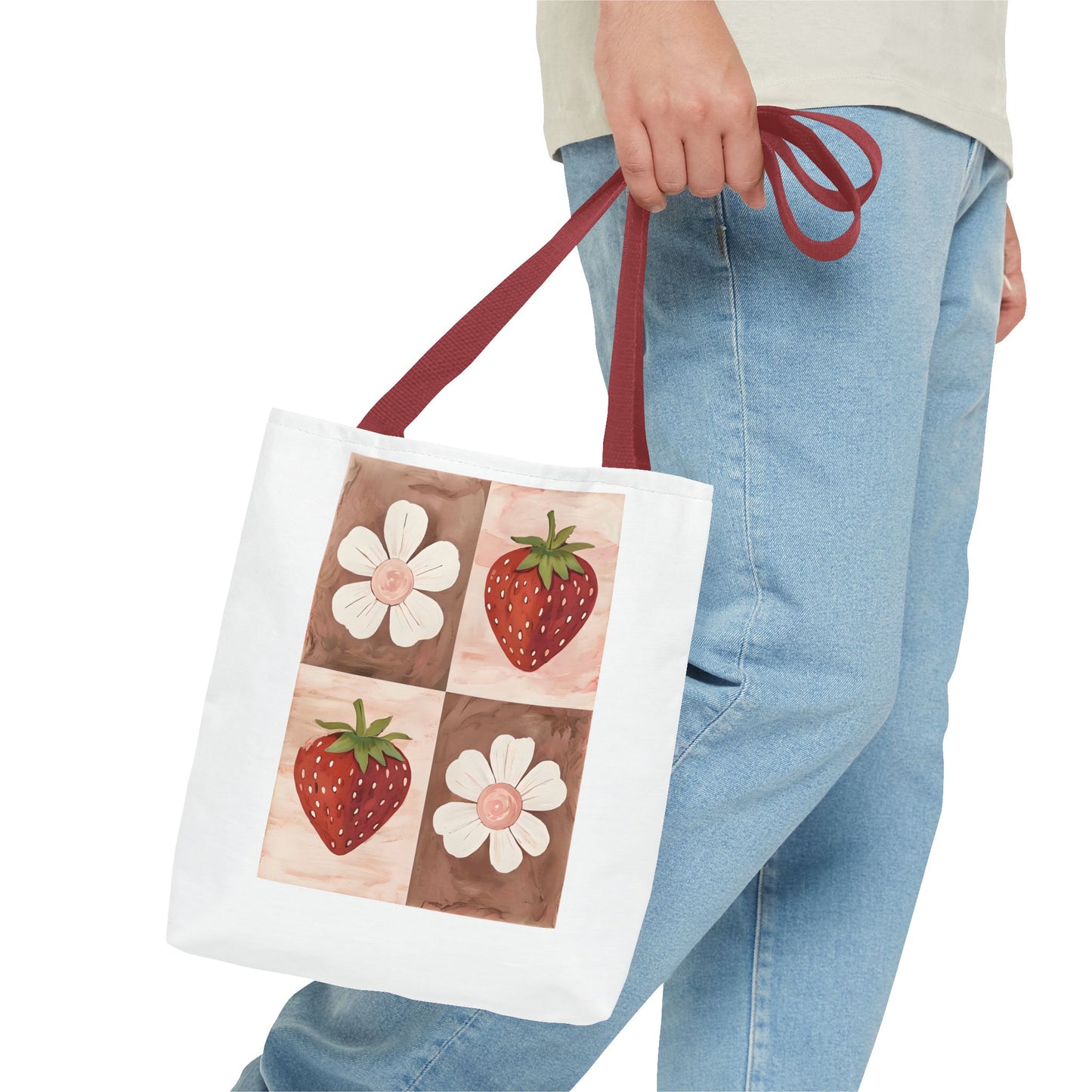 Strawberry Floral Tote Bag, Perfect for Spring, Eco-Friendly Shopping, Farmers Market, Gifts for Her, Cute Weekend Bag