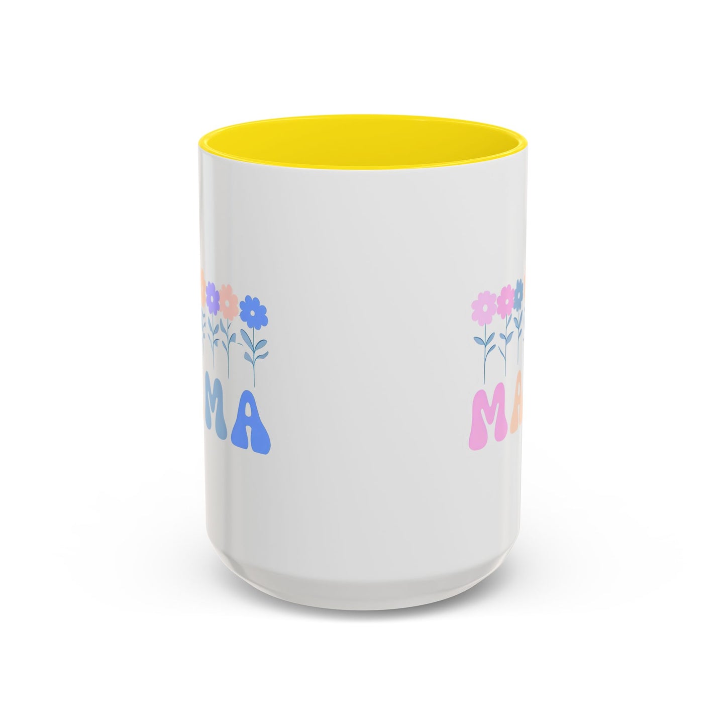 Floral Mama Accent Coffee Mug, Cute Gift for Mom, Pink Handle Coffee Cup, Mother's Day Present, Flower Mug for Moms
