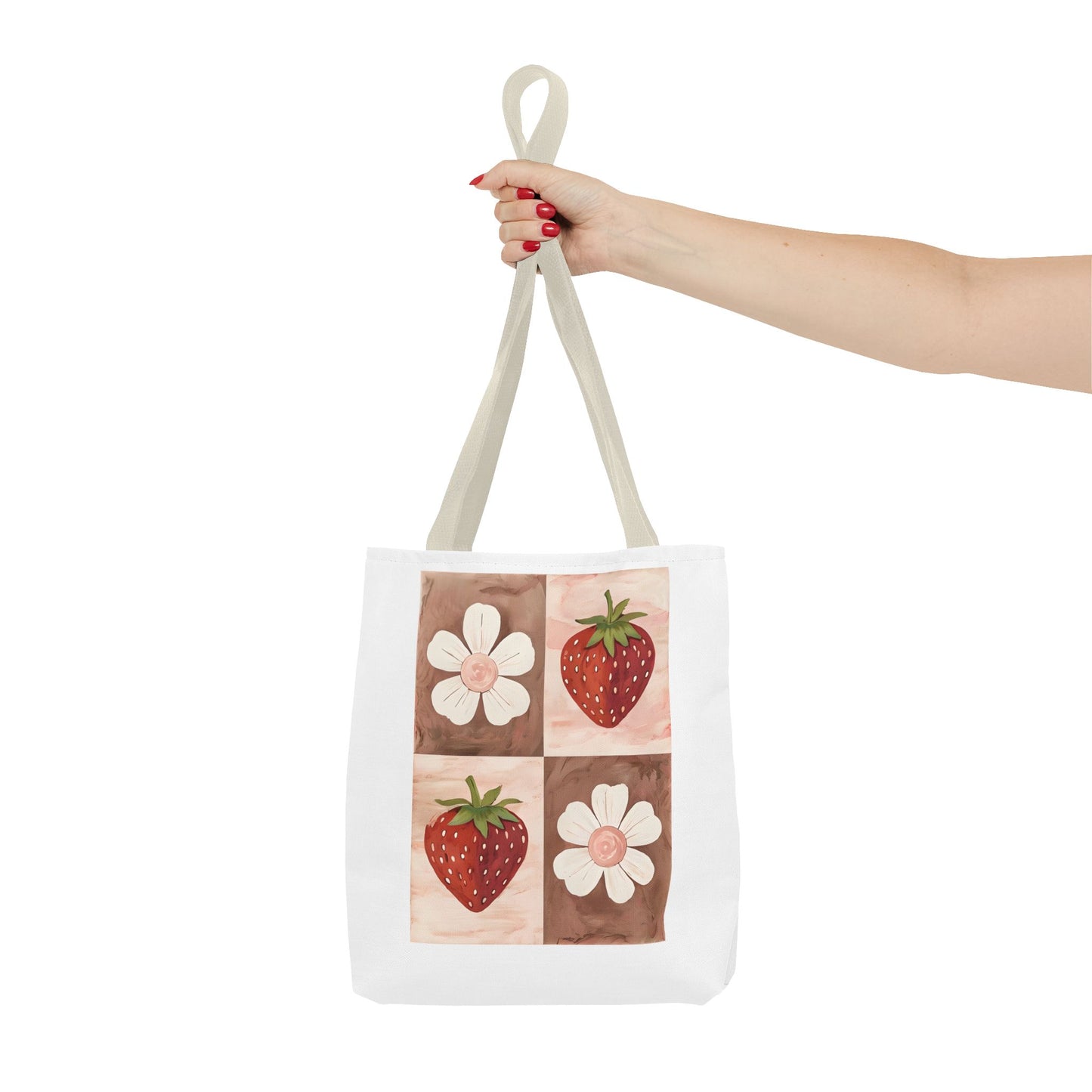 Strawberry Floral Tote Bag, Perfect for Spring, Eco-Friendly Shopping, Farmers Market, Gifts for Her, Cute Weekend Bag