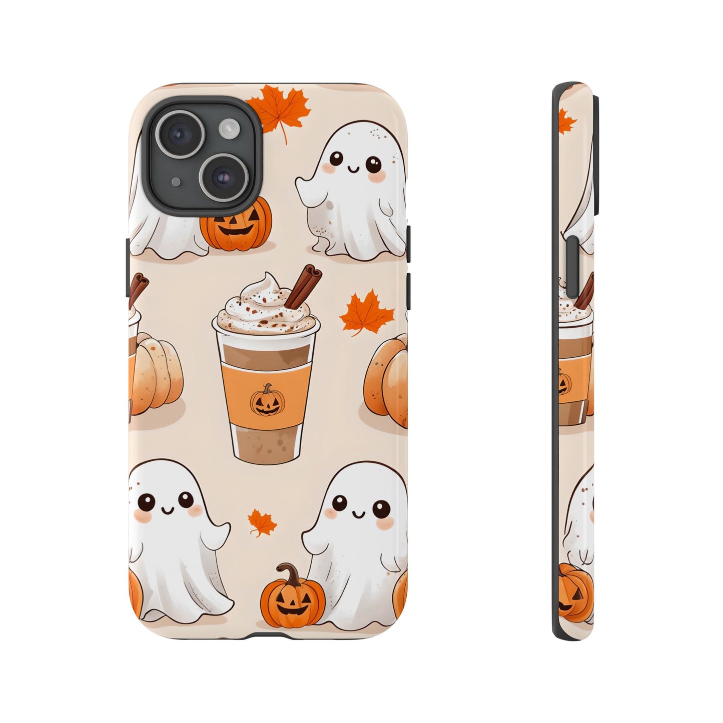 Kawaii Ghost Phone Case, Halloween Coffee Case, Pumpkin Spice iPhone Cover, Cute Fall Phone Grip, Spooky Season Aesthetic