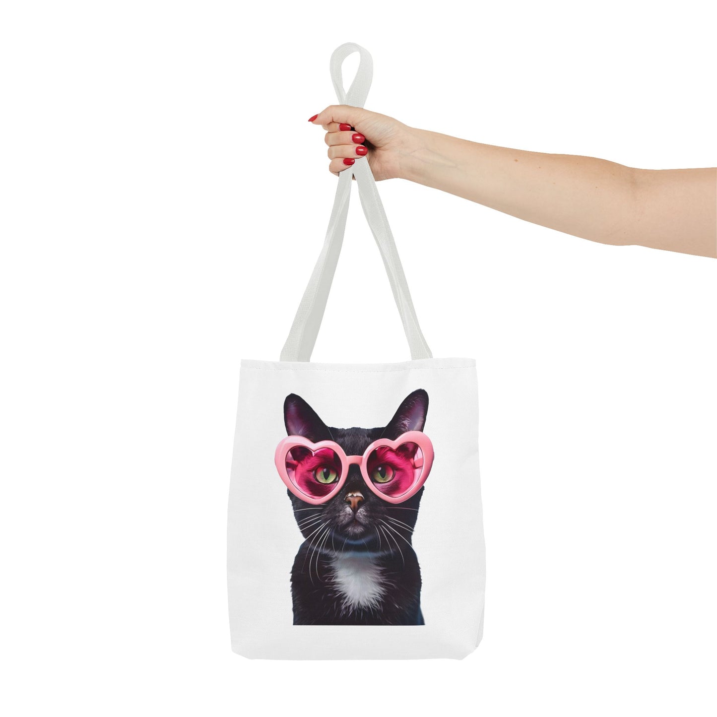 Trendy Black Cat Tote Bag, Cute Cat Lover Gift, Stylish Grocery Bag, Pink Heart Sunglasses Tote, Everyday Carryall