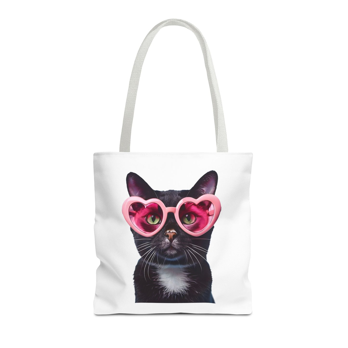 Trendy Black Cat Tote Bag, Cute Cat Lover Gift, Stylish Grocery Bag, Pink Heart Sunglasses Tote, Everyday Carryall