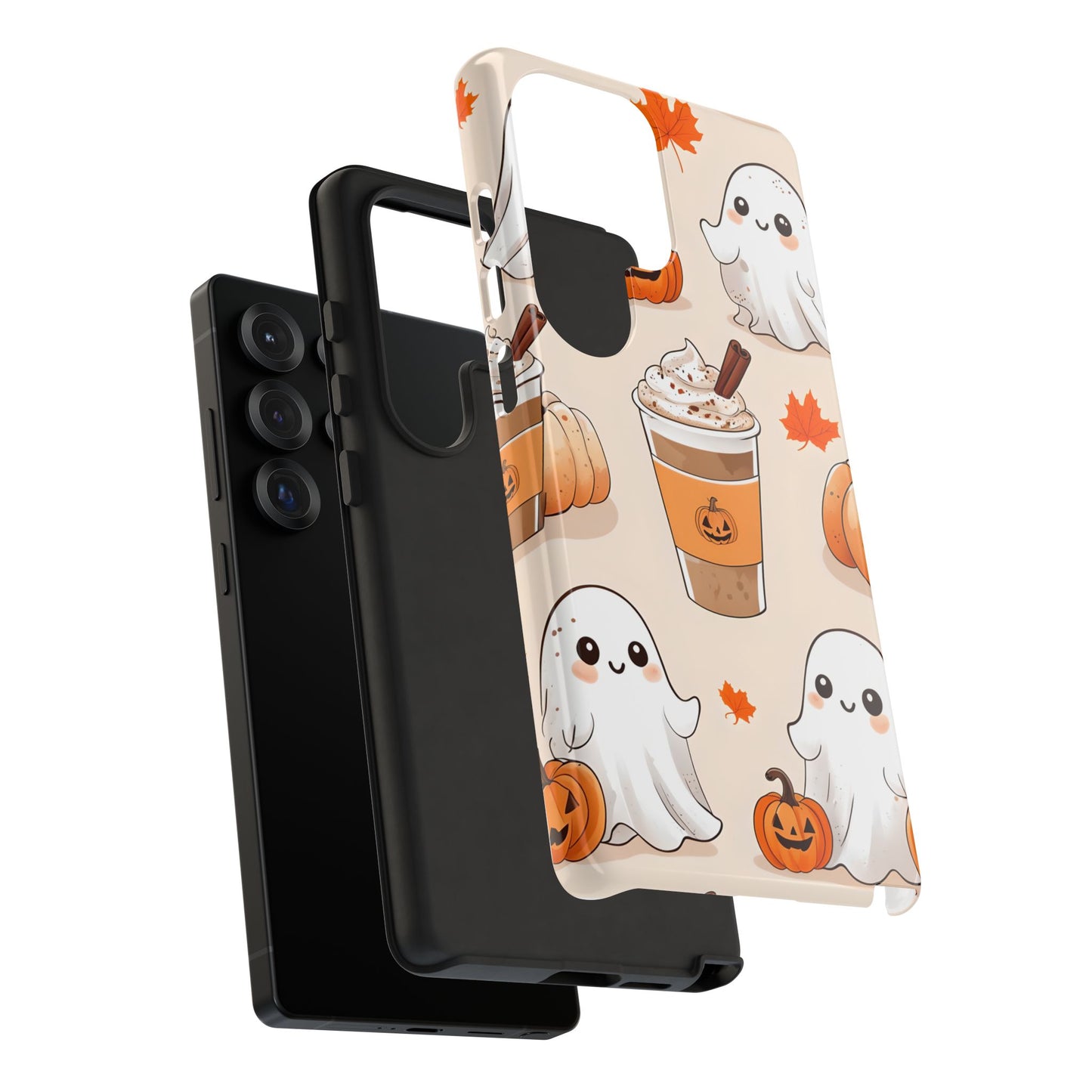 Kawaii Ghost Phone Case, Halloween Coffee Case, Pumpkin Spice iPhone Cover, Cute Fall Phone Grip, Spooky Season Aesthetic