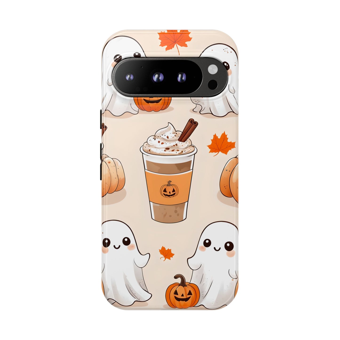 Kawaii Ghost Phone Case, Halloween Coffee Case, Pumpkin Spice iPhone Cover, Cute Fall Phone Grip, Spooky Season Aesthetic