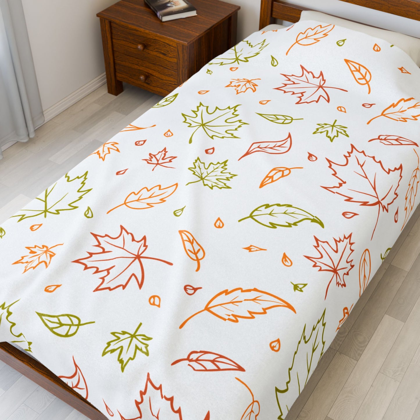 Fall Leaf Plush Blanket, Autumn Throw Blanket, Velveteen Cozy Blanket, Soft Fall Decor, Leaf Pattern Couch Blanket, 3 Sizes Available