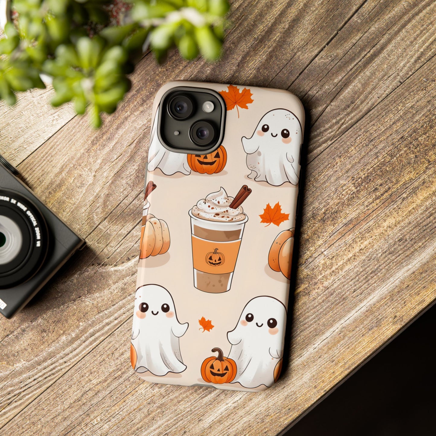 Kawaii Ghost Phone Case, Halloween Coffee Case, Pumpkin Spice iPhone Cover, Cute Fall Phone Grip, Spooky Season Aesthetic
