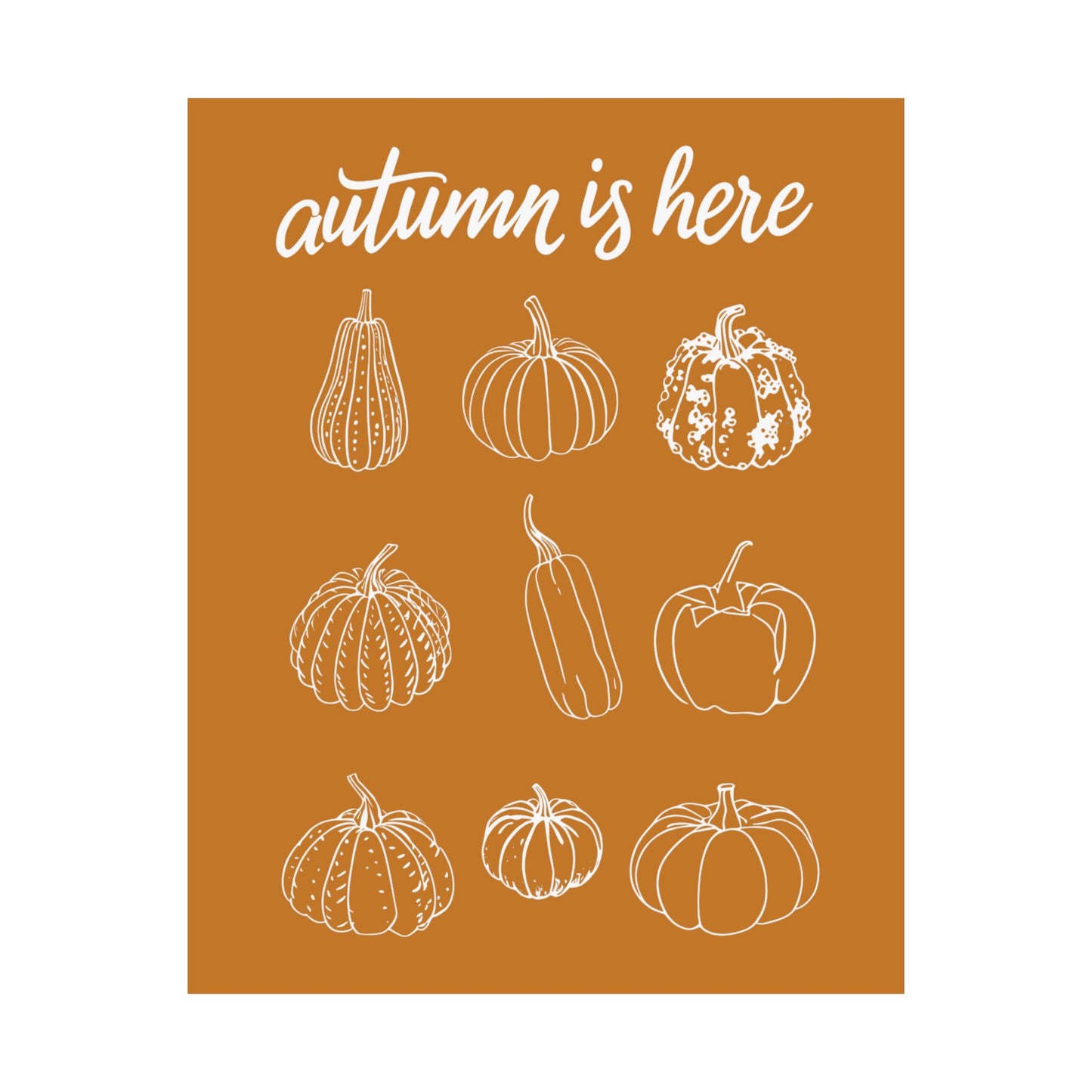 Autumn Is Here Pumpkin Wall Art, Fall Seasonal Print, Rustic Pumpkin Illustration, Farmhouse Harvest Home Decor, Fall Botanical Artwork