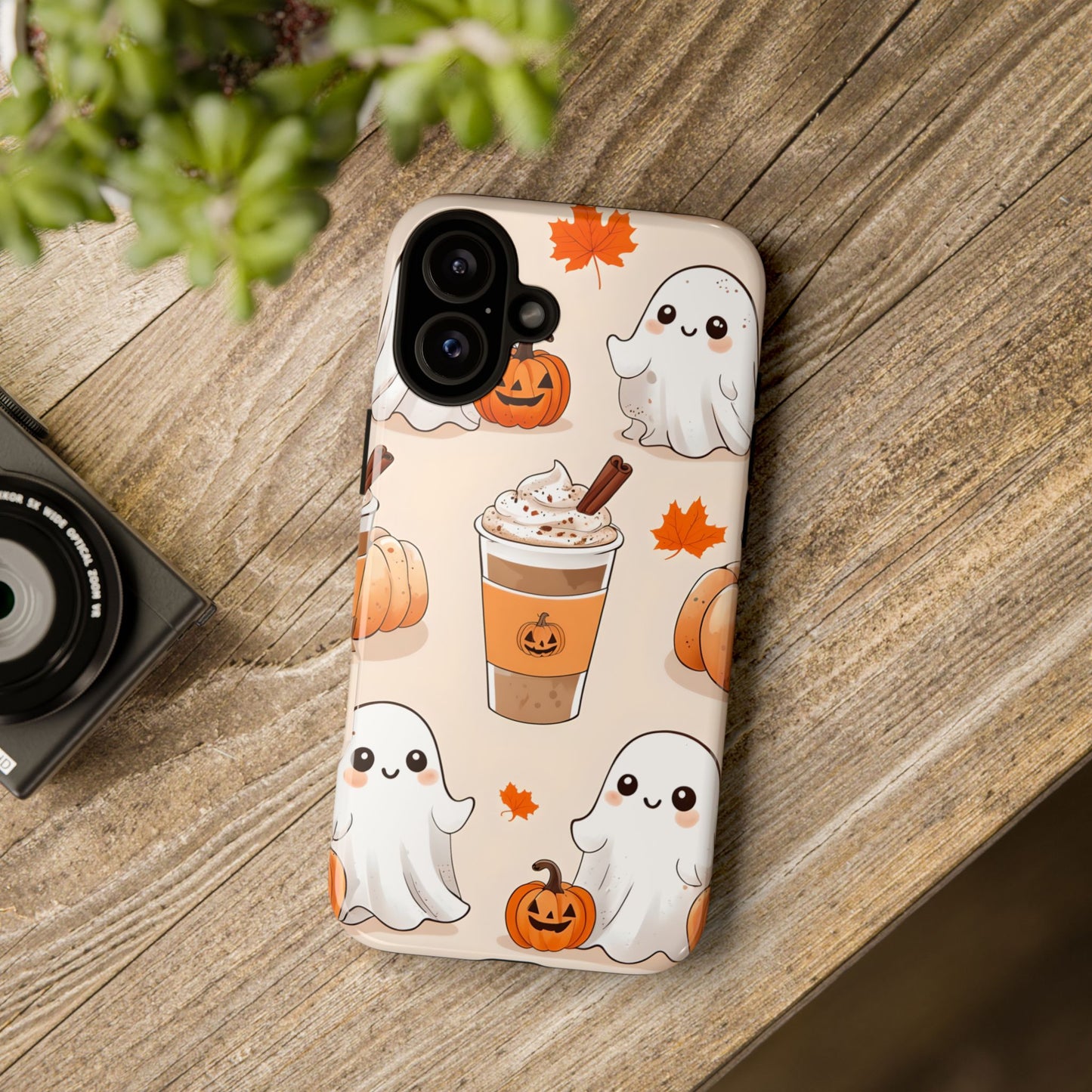 Kawaii Ghost Phone Case, Halloween Coffee Case, Pumpkin Spice iPhone Cover, Cute Fall Phone Grip, Spooky Season Aesthetic