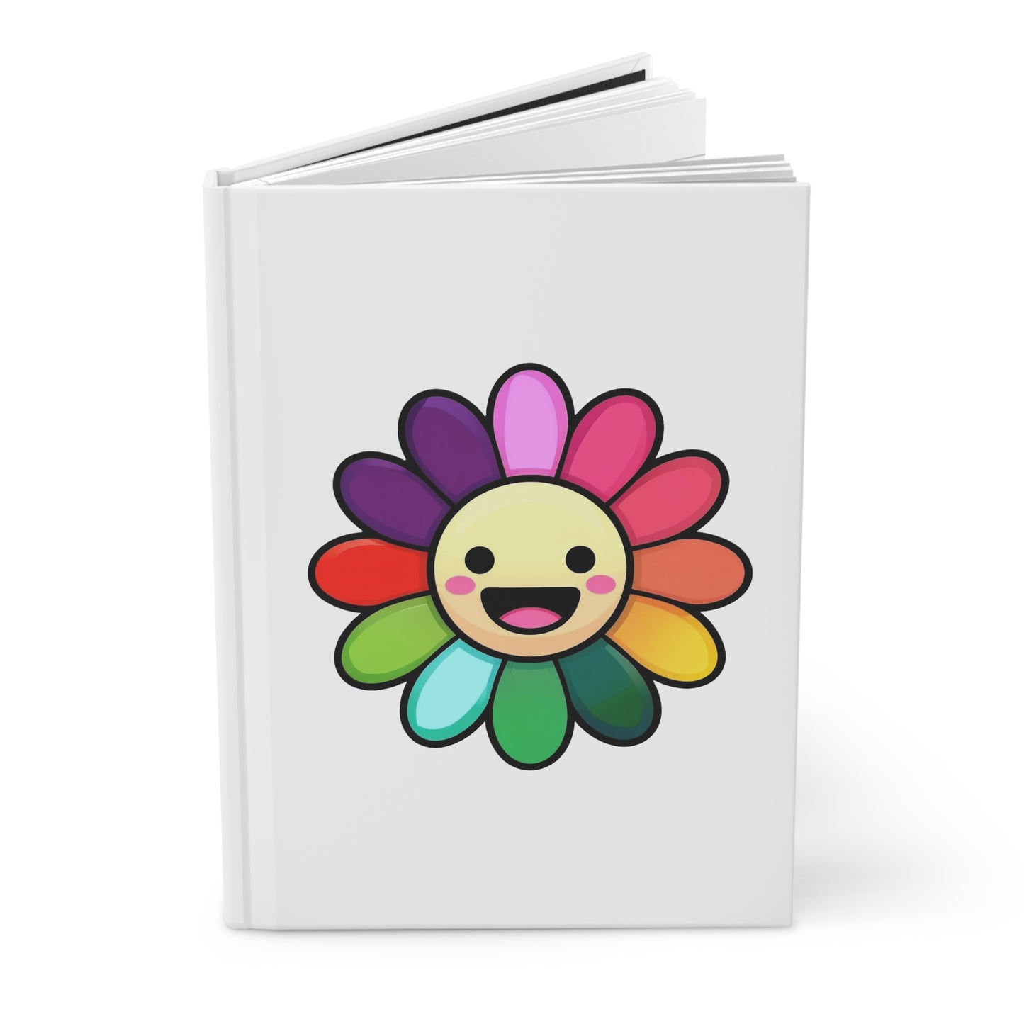 Happy Rainbow Flower Hardcover Journal, Cute Notebook, Floral Design Journal, Gift for Students, Writing Journal, Present for Kids