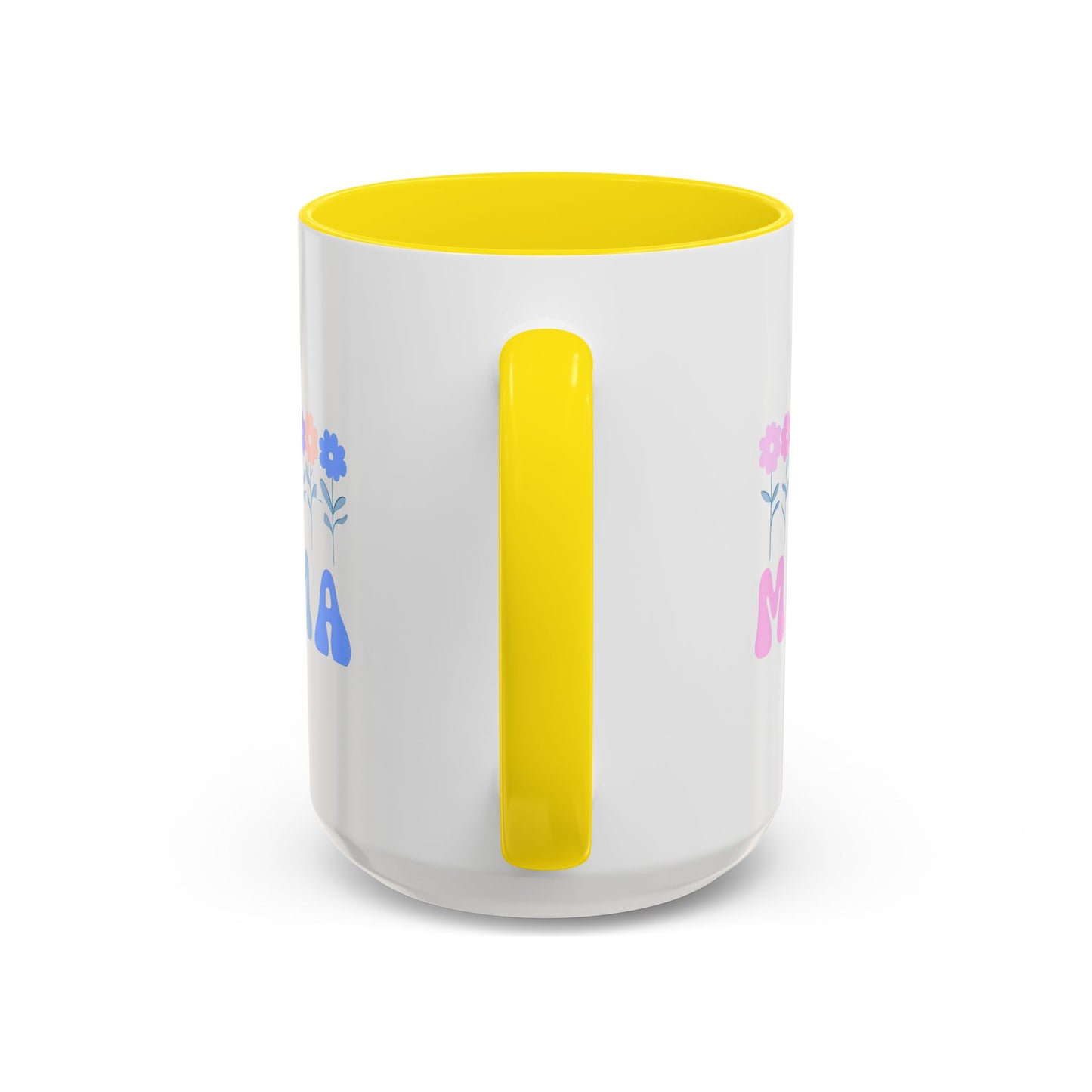 Floral Mama Accent Coffee Mug, Cute Gift for Mom, Pink Handle Coffee Cup, Mother's Day Present, Flower Mug for Moms
