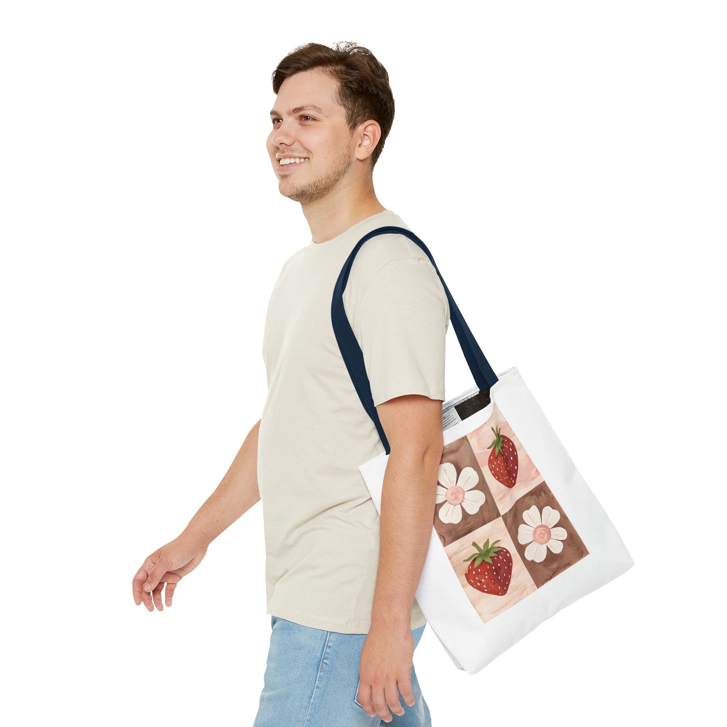 Strawberry Floral Tote Bag, Perfect for Spring, Eco-Friendly Shopping, Farmers Market, Gifts for Her, Cute Weekend Bag