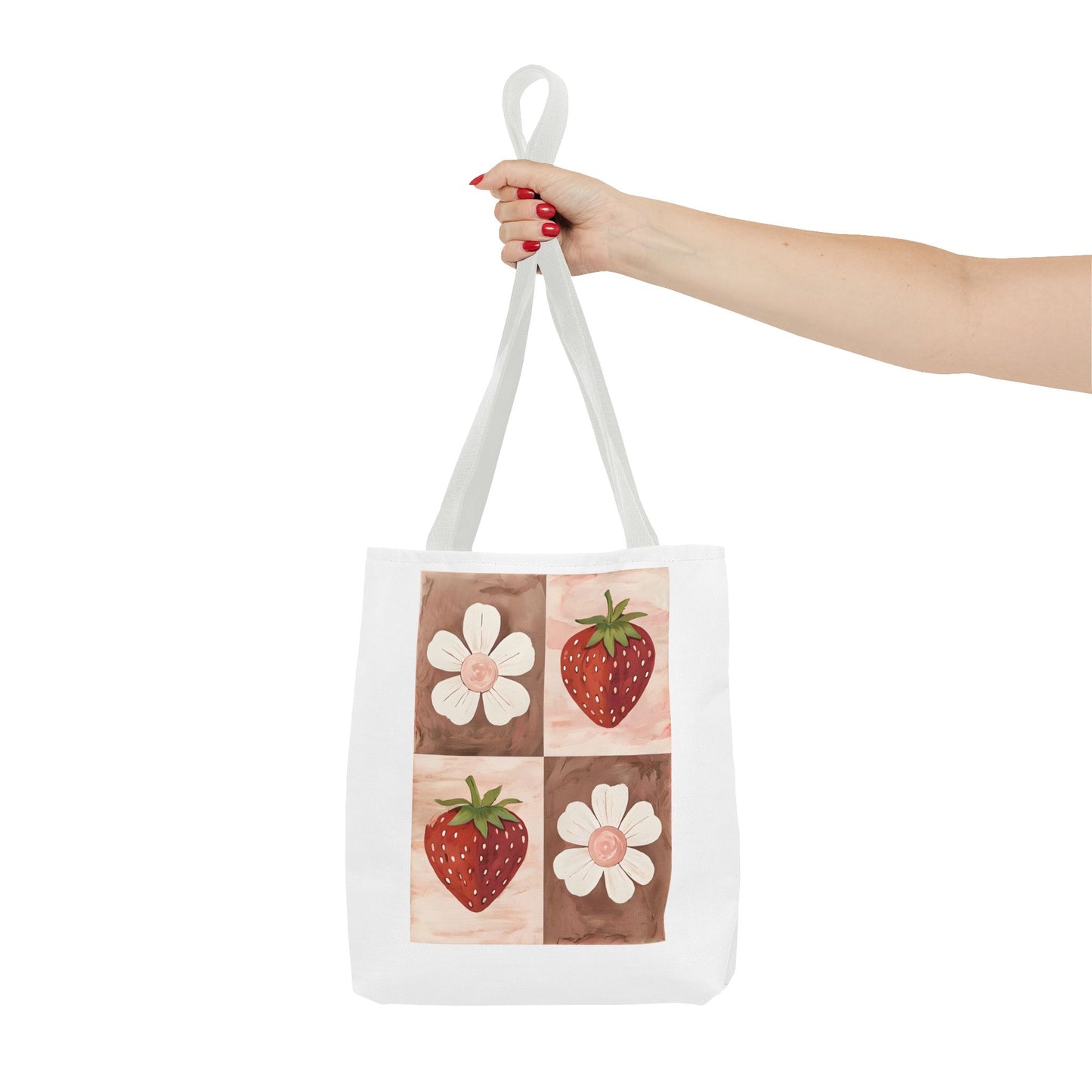 Strawberry Floral Tote Bag, Perfect for Spring, Eco-Friendly Shopping, Farmers Market, Gifts for Her, Cute Weekend Bag
