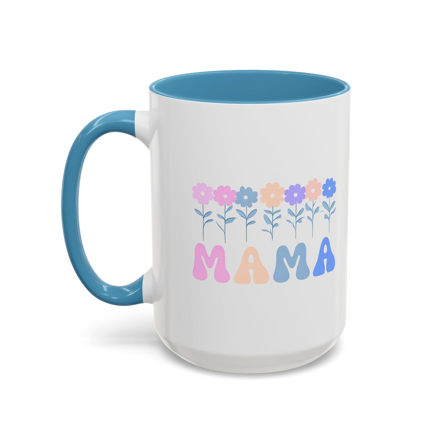 Floral Mama Accent Coffee Mug, Cute Gift for Mom, Pink Handle Coffee Cup, Mother's Day Present, Flower Mug for Moms