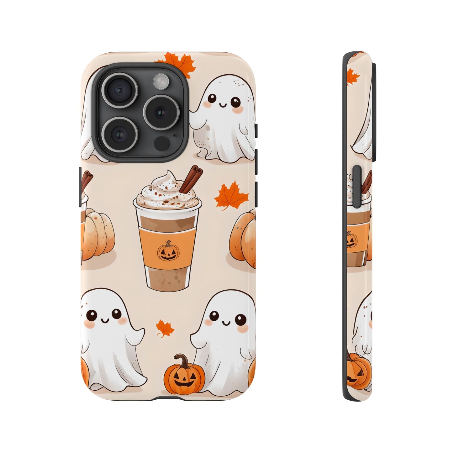 Kawaii Ghost Phone Case, Halloween Coffee Case, Pumpkin Spice iPhone Cover, Cute Fall Phone Grip, Spooky Season Aesthetic