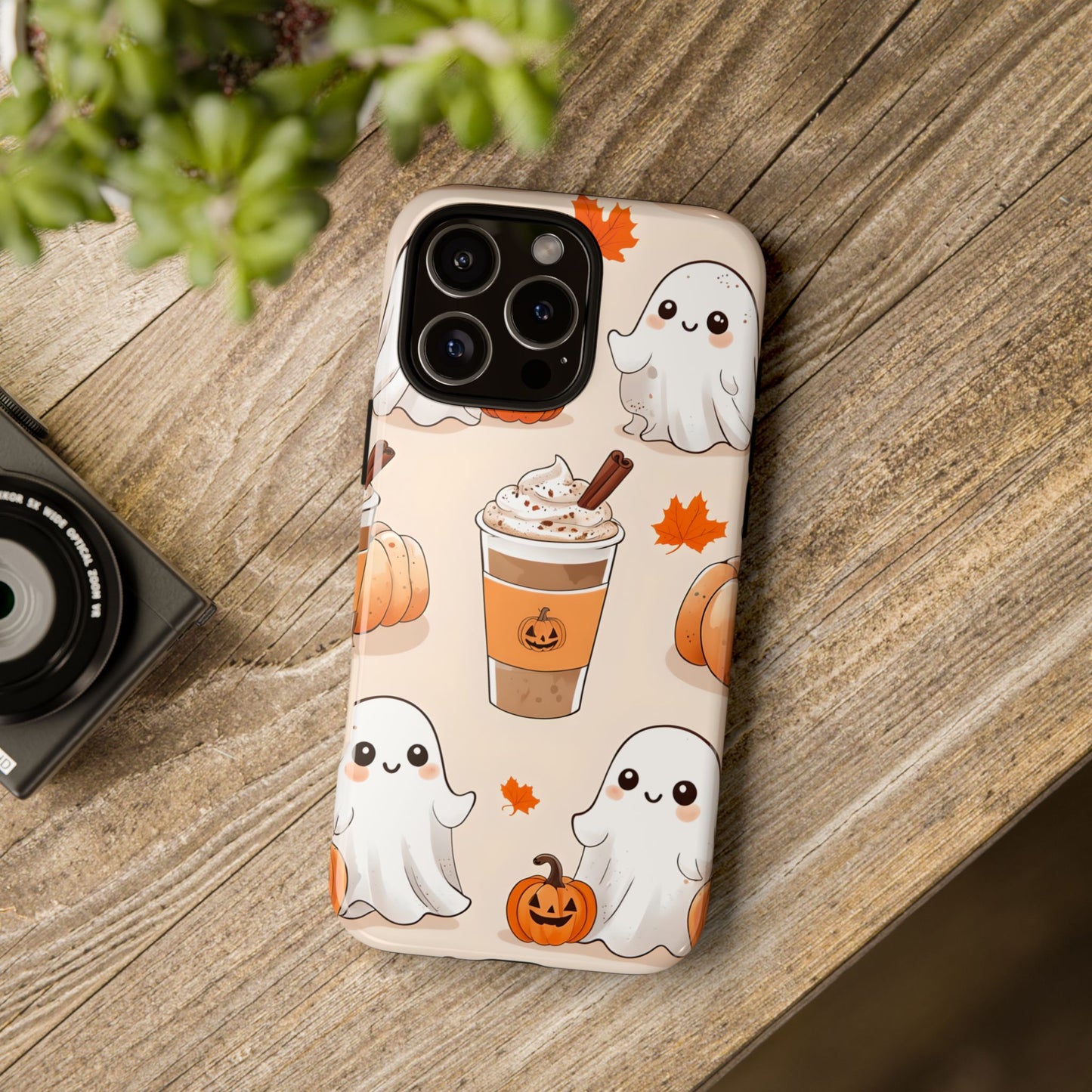 Kawaii Ghost Phone Case, Halloween Coffee Case, Pumpkin Spice iPhone Cover, Cute Fall Phone Grip, Spooky Season Aesthetic