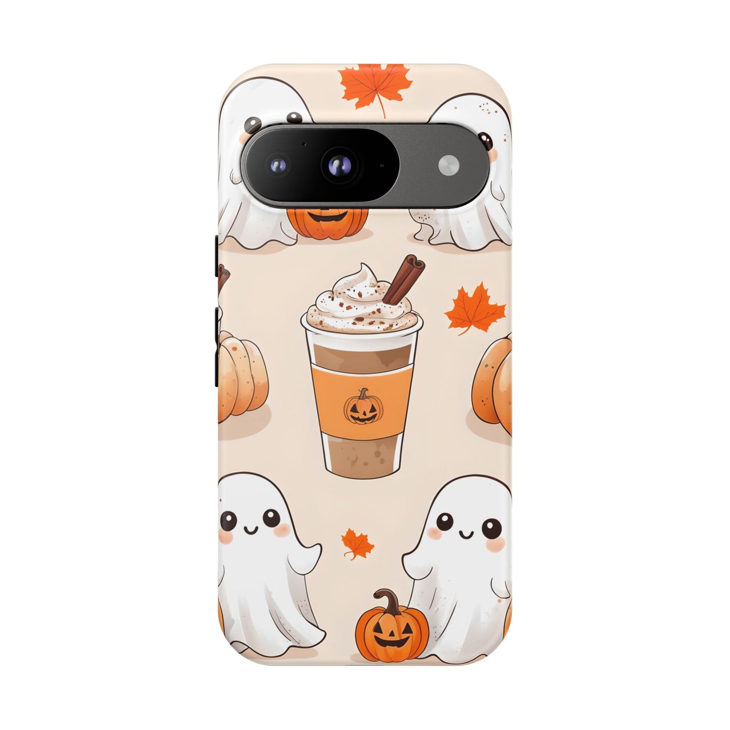 Kawaii Ghost Phone Case, Halloween Coffee Case, Pumpkin Spice iPhone Cover, Cute Fall Phone Grip, Spooky Season Aesthetic