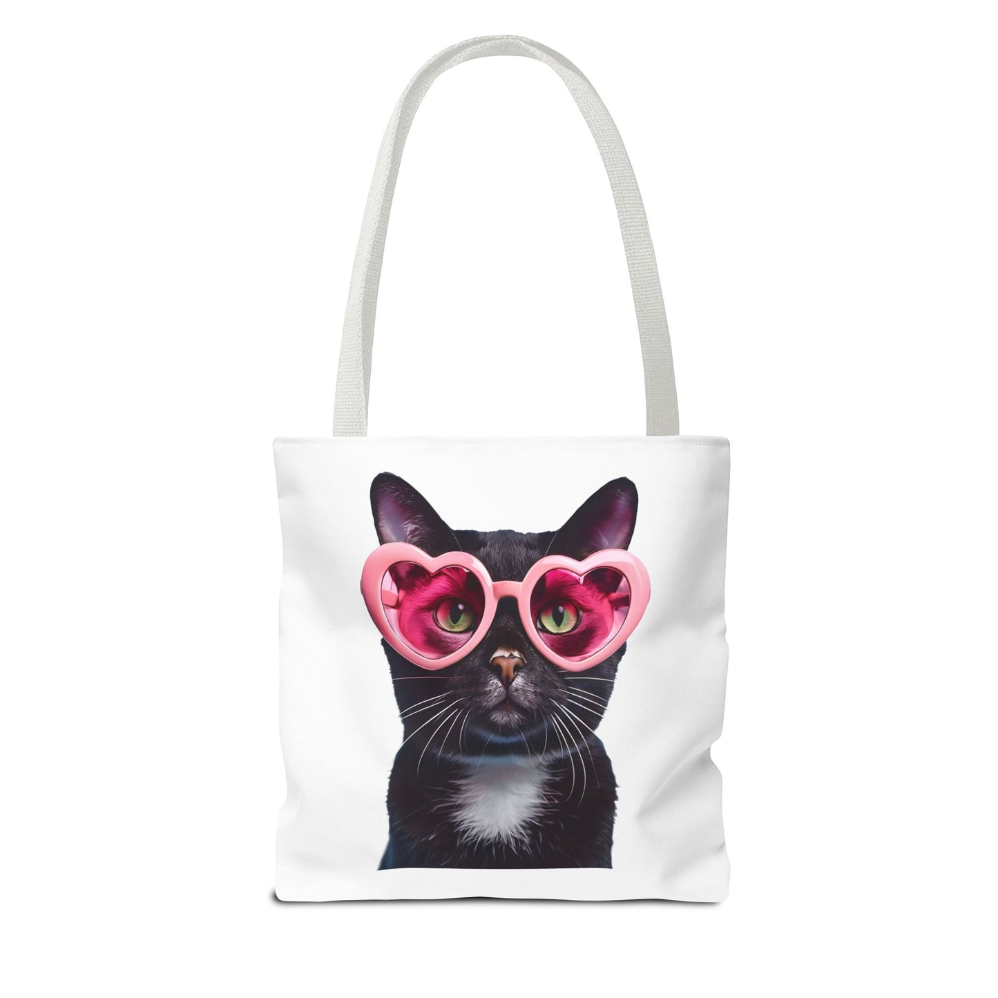 Trendy Black Cat Tote Bag, Cute Cat Lover Gift, Stylish Grocery Bag, Pink Heart Sunglasses Tote, Everyday Carryall