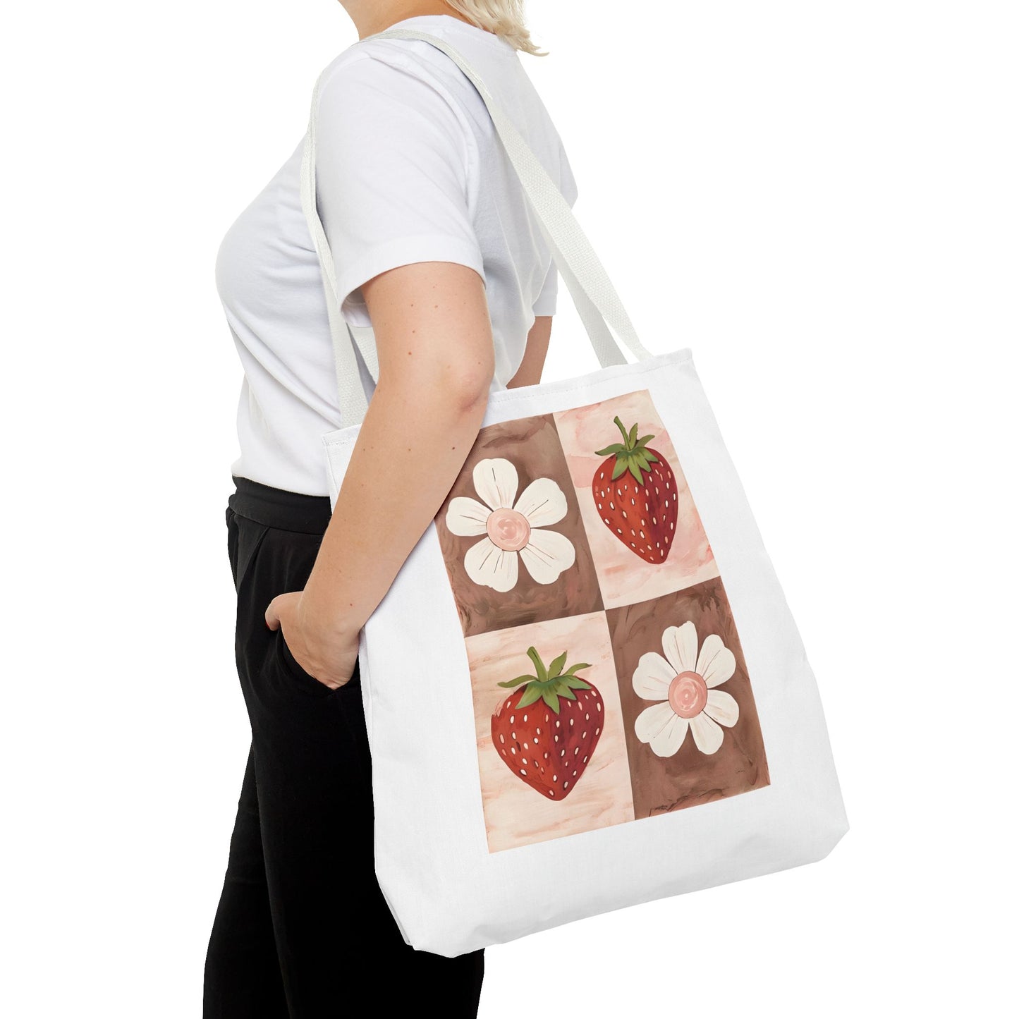 Strawberry Floral Tote Bag, Perfect for Spring, Eco-Friendly Shopping, Farmers Market, Gifts for Her, Cute Weekend Bag