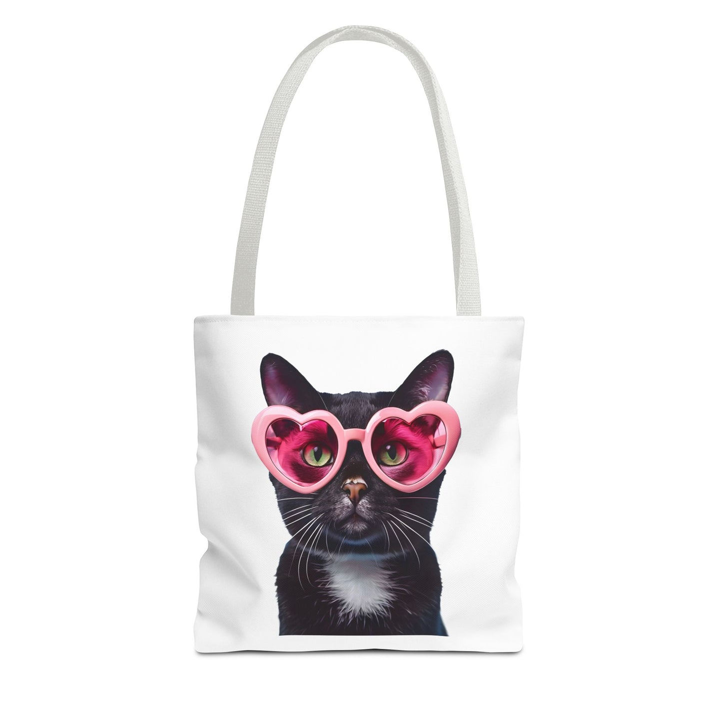Trendy Black Cat Tote Bag, Cute Cat Lover Gift, Stylish Grocery Bag, Pink Heart Sunglasses Tote, Everyday Carryall