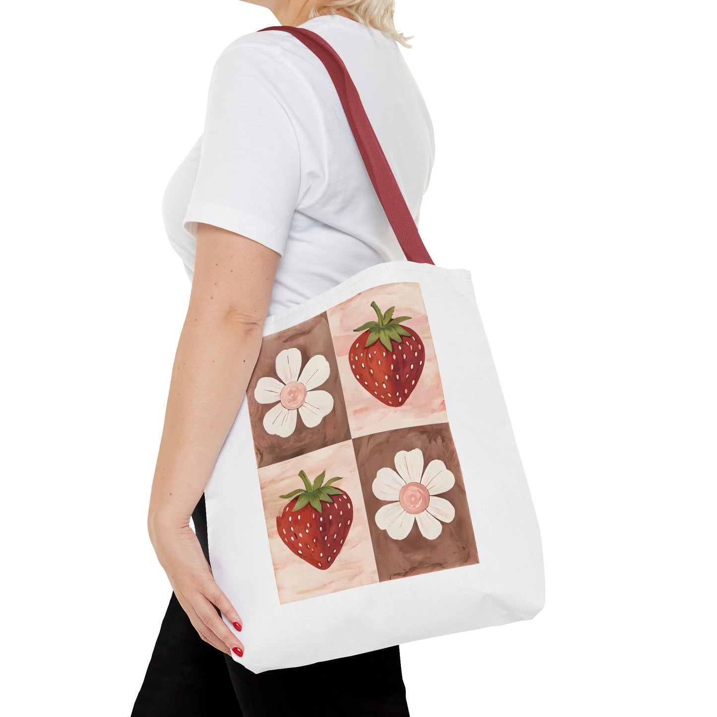 Strawberry Floral Tote Bag, Perfect for Spring, Eco-Friendly Shopping, Farmers Market, Gifts for Her, Cute Weekend Bag