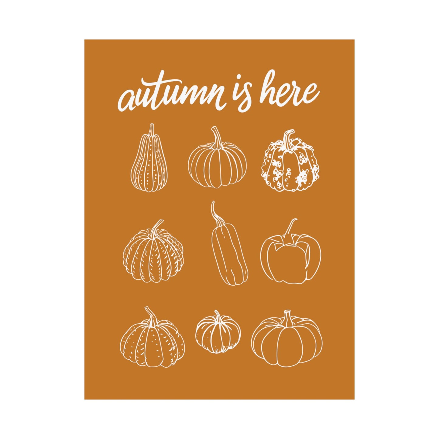 Autumn Is Here Pumpkin Wall Art, Fall Seasonal Print, Rustic Pumpkin Illustration, Farmhouse Harvest Home Decor, Fall Botanical Artwork