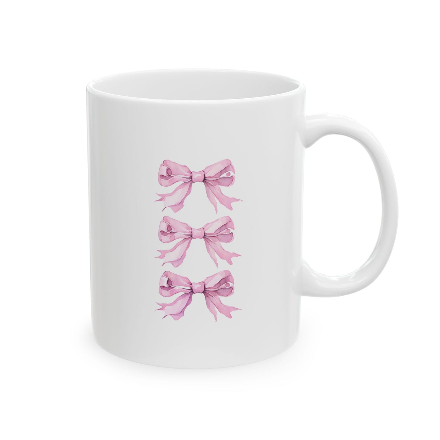 Charming Pink Triple Ribbon Ceramic Mug, Perfect Gift for Breast Cancer Awareness, Tea Lovers, Coffee Enthusiasts, Holiday, Self-Care