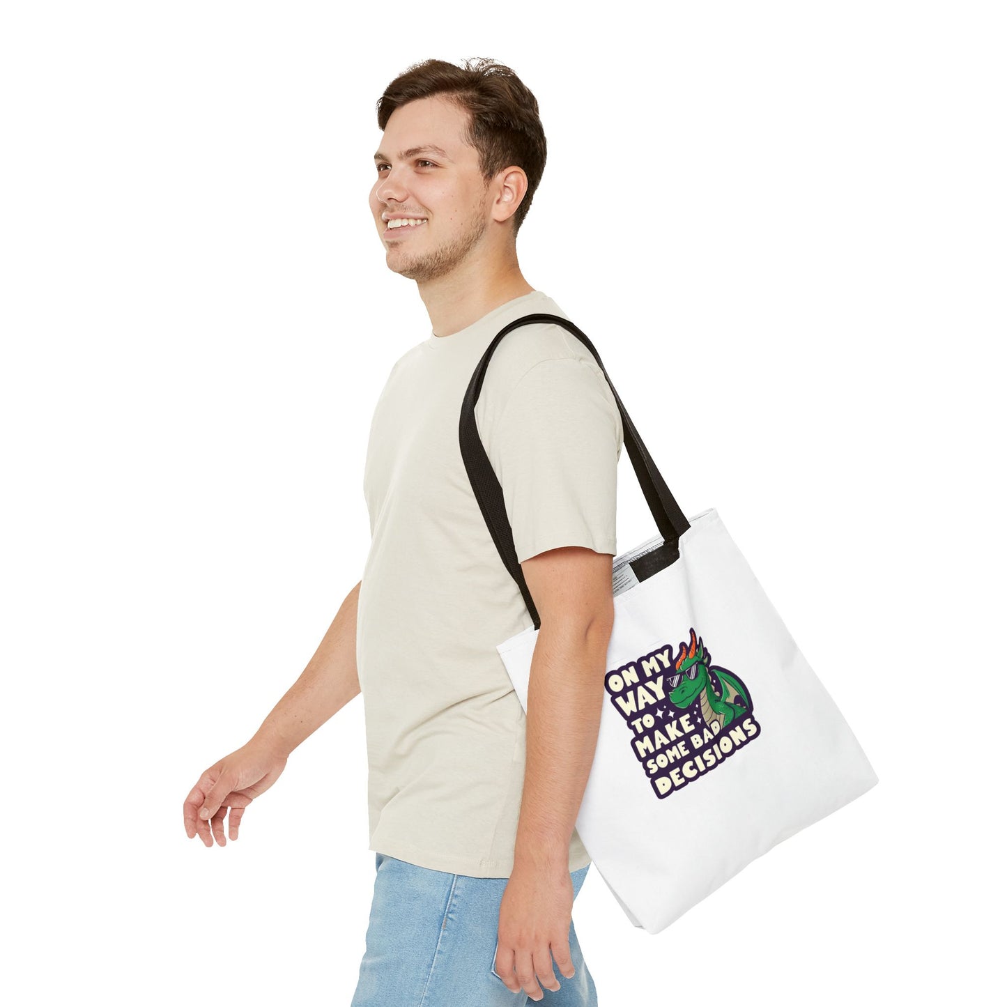 Funny Dragon Tote Bag - "On My Way to Make Some Bad Decisions"