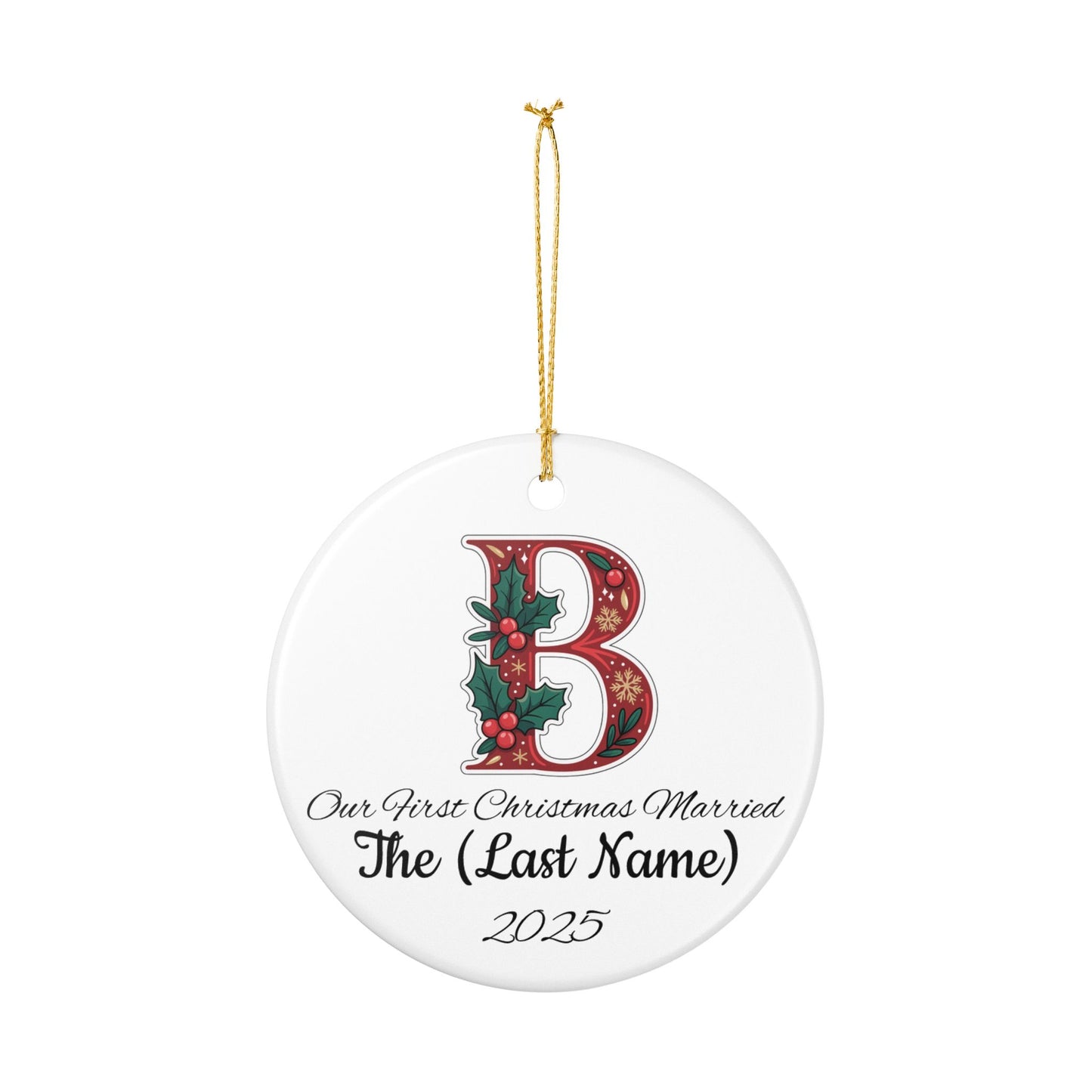 Custom Christmas Monogram B Ceramic Ornament, Personalized Holiday Decoration Gift, Xmas Tree Bauble, Festive Name Initial Hanging Decor,