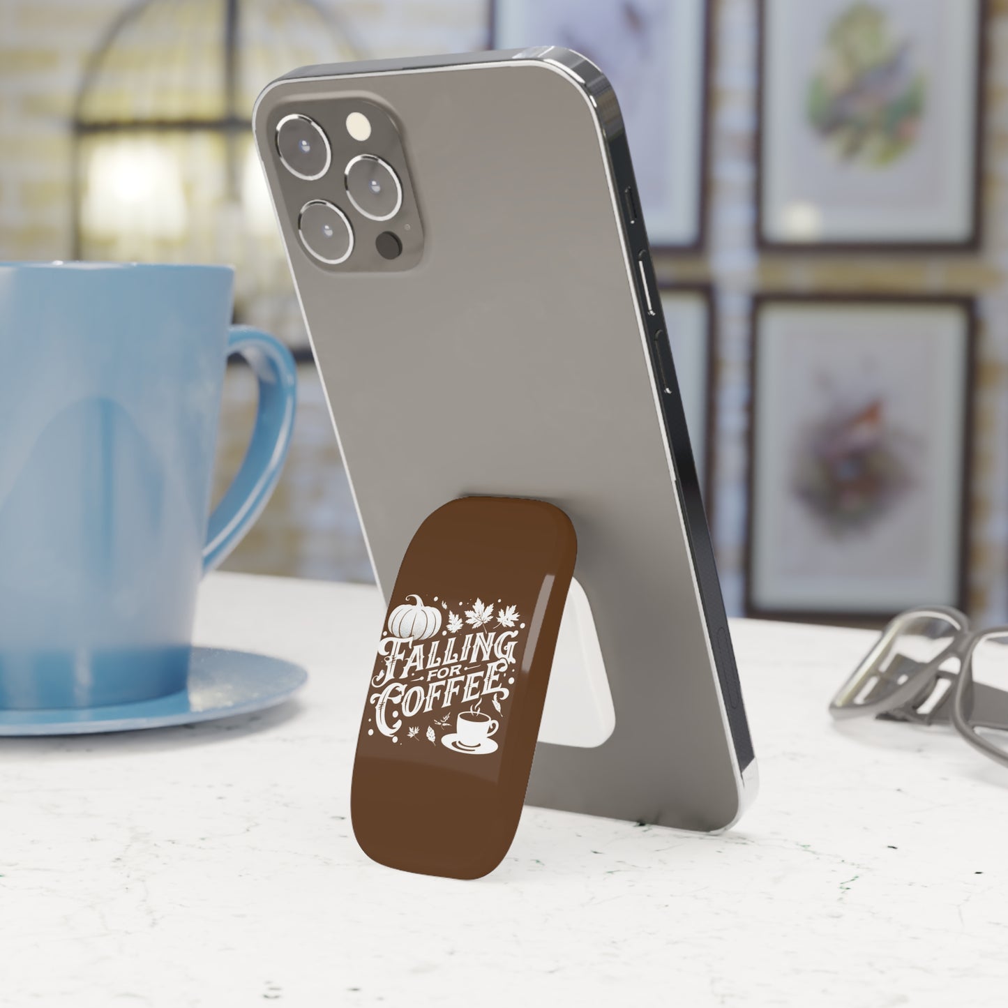 Falling for Coffee Phone Grip, Autumn Pumpkin Coffee Holder, Fall Coffee Lover Gift, Cute Phone Stand, Cozy Autumn Accessory