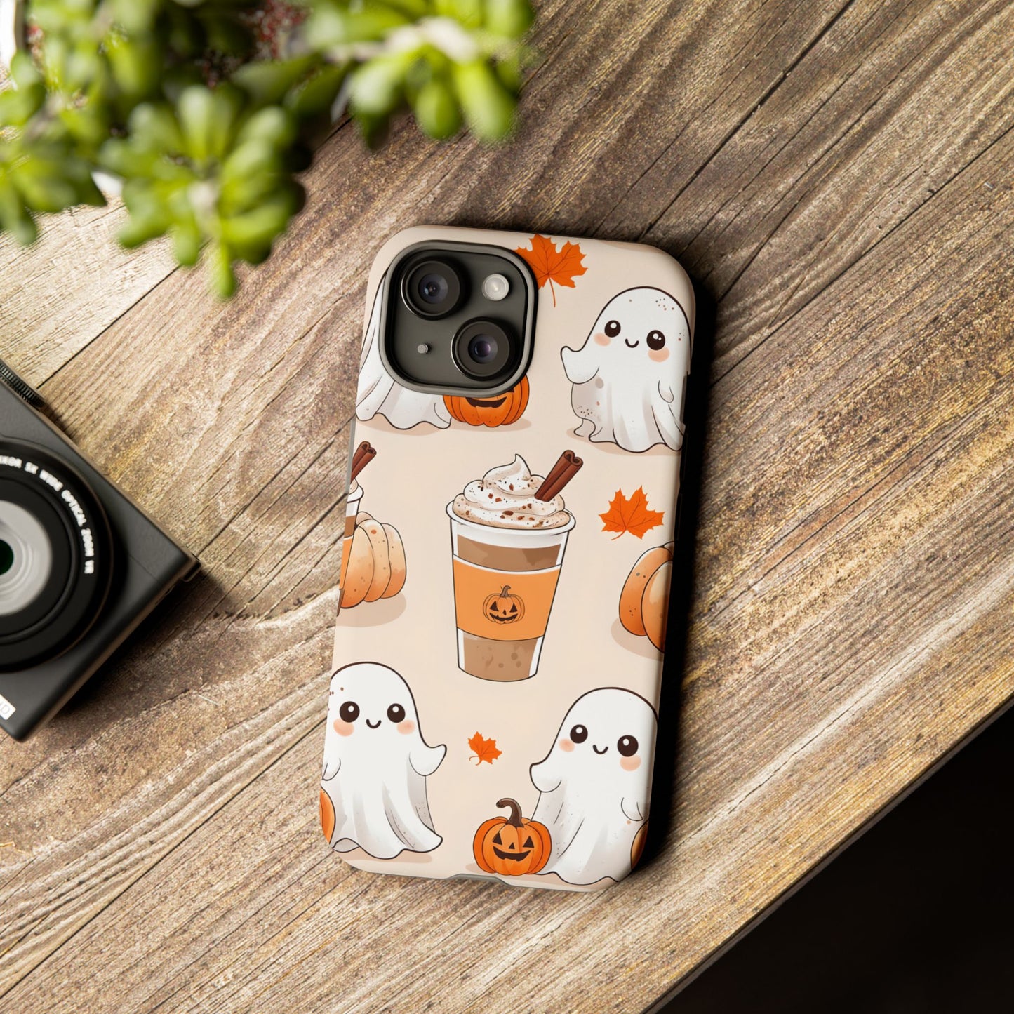 Kawaii Ghost Phone Case, Halloween Coffee Case, Pumpkin Spice iPhone Cover, Cute Fall Phone Grip, Spooky Season Aesthetic