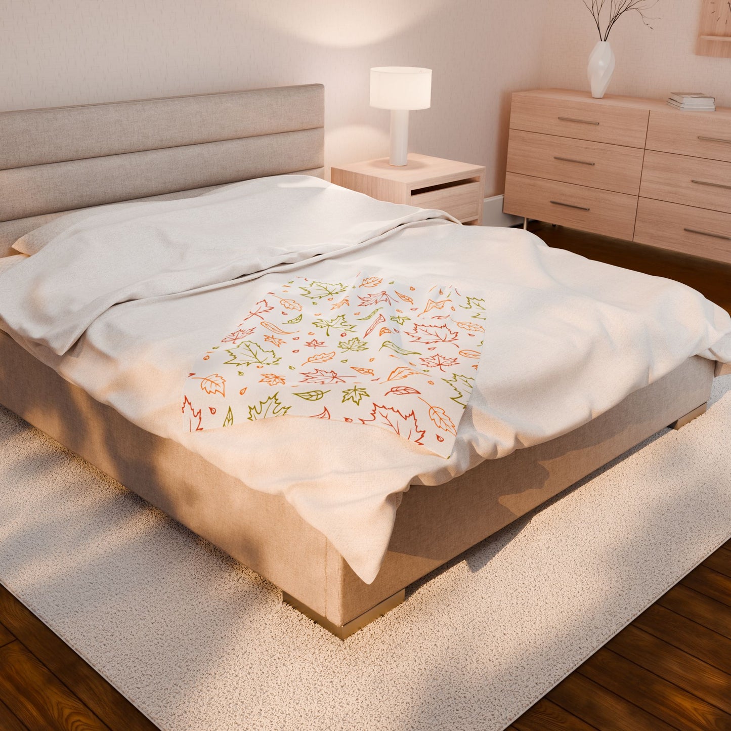 Fall Leaf Plush Blanket, Autumn Throw Blanket, Velveteen Cozy Blanket, Soft Fall Decor, Leaf Pattern Couch Blanket, 3 Sizes Available