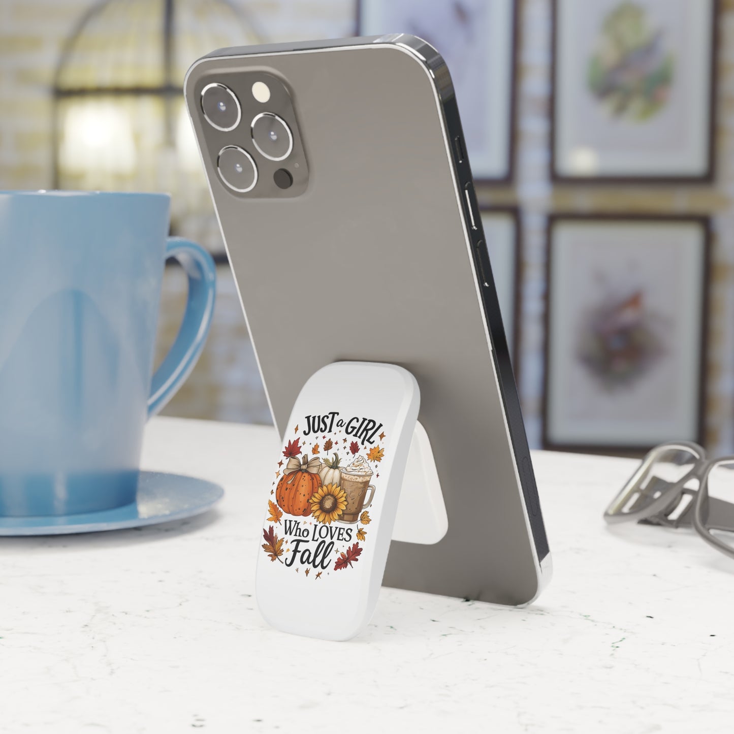 Just a Girl Who Loves Fall Phone Grip, Pumpkin Spice Phone Stand, Autumn Pop Grip, Cute Fall Accessory, PSL Gift for Her