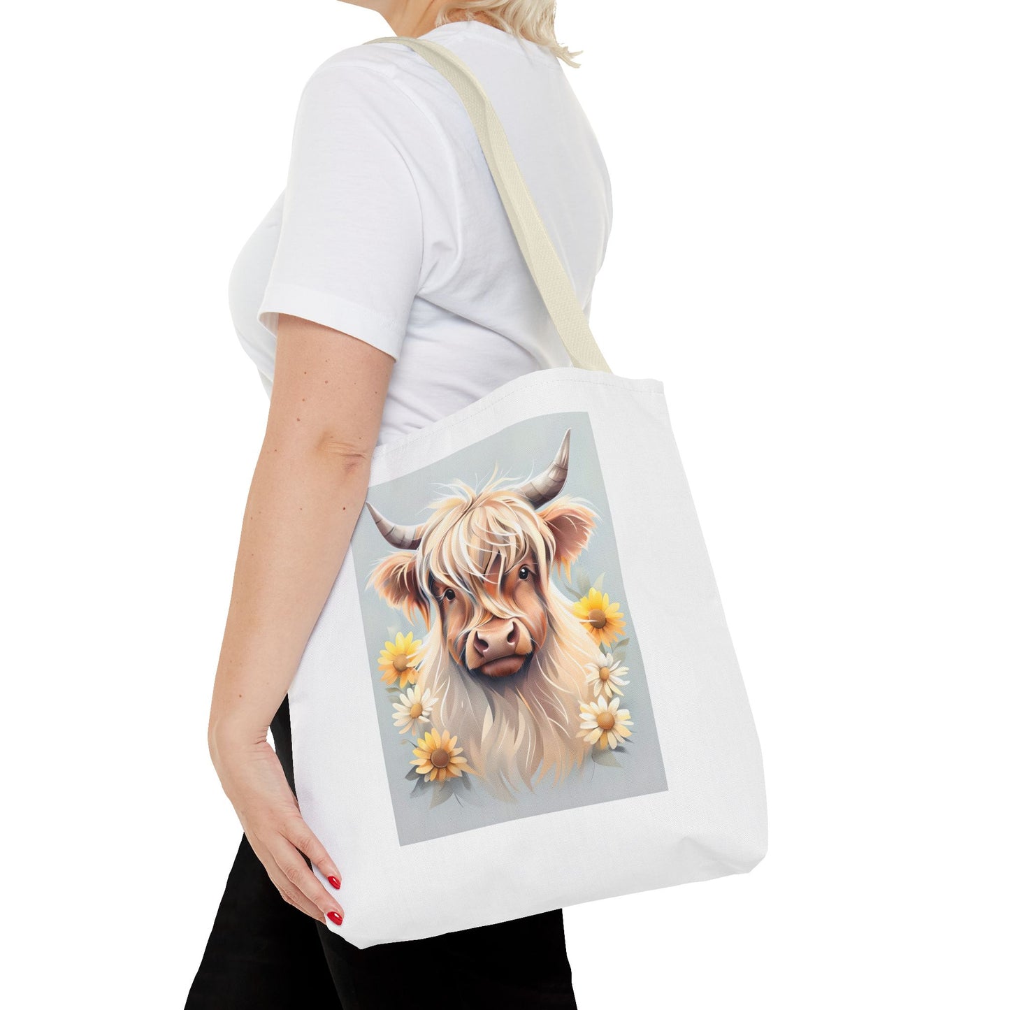 Adorable Highland Cow Tote Bag, Farmhouse Decor, Animal Lover Gift, Floral Print, Everyday Use, Easter gift