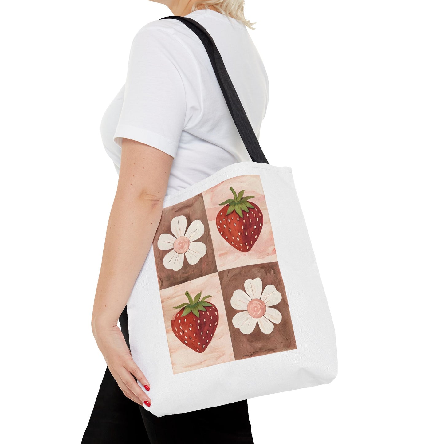 Strawberry Floral Tote Bag, Perfect for Spring, Eco-Friendly Shopping, Farmers Market, Gifts for Her, Cute Weekend Bag
