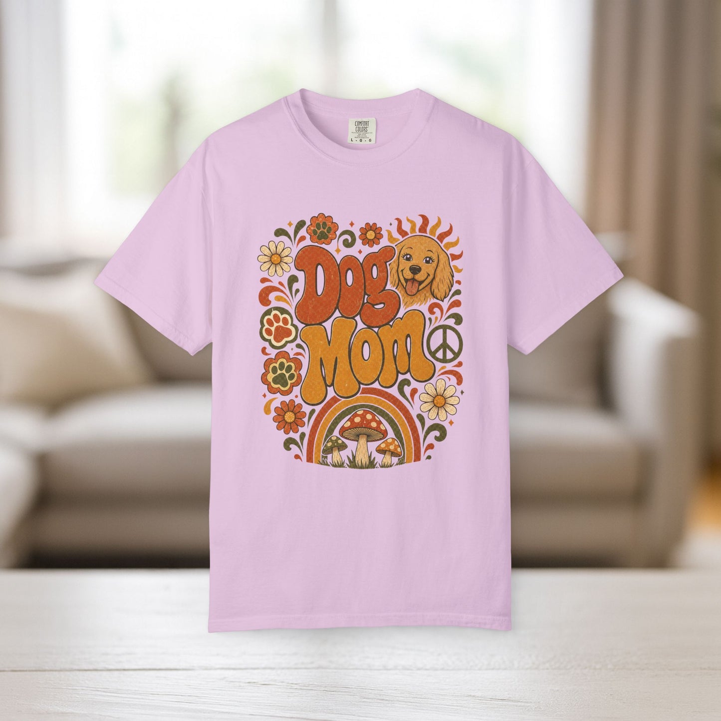 Dog Mom Shirt | Retro Boho Comfort Colors Tee | Groovy Dog Lover Graphic Tee | Golden Retriever Shirt | Dog Mom Gift T-Shirt