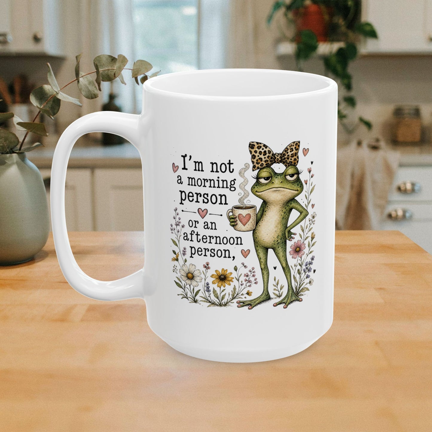 Grumpy Frog Illustration Mug | I Am Not A Morning Person Ceramic Mug