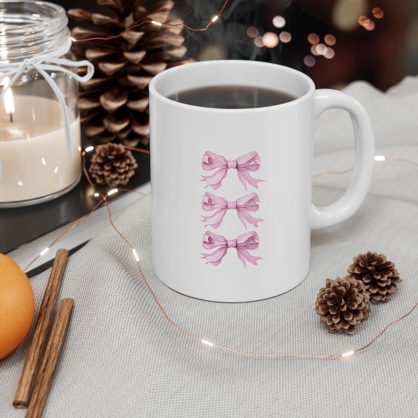 Charming Pink Triple Ribbon Ceramic Mug, Perfect Gift for Breast Cancer Awareness, Tea Lovers, Coffee Enthusiasts, Holiday, Self-Care