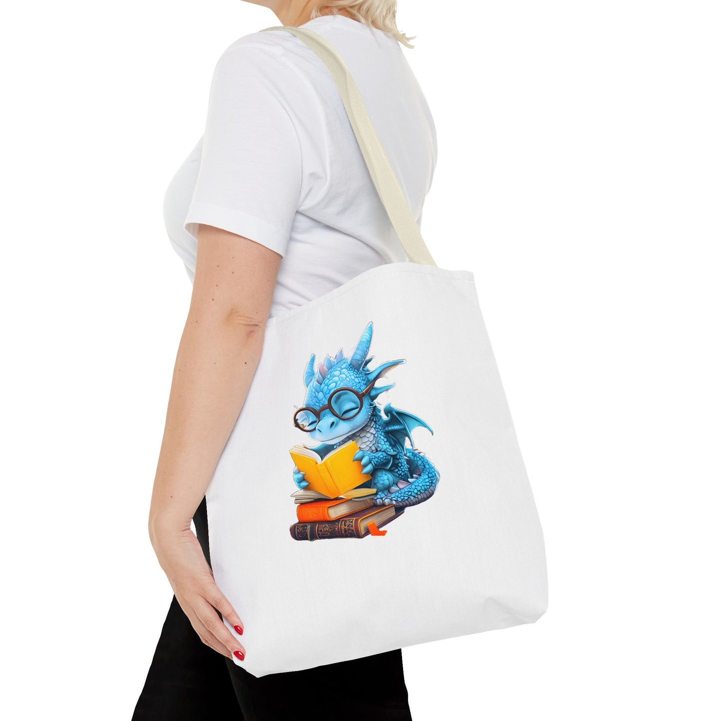 Cute Dragon Reading Tote Bag, Book Lover Gift, Fantasy Art Tote, Dragon Enthusiast, Whimsical Bag for Everyday Use