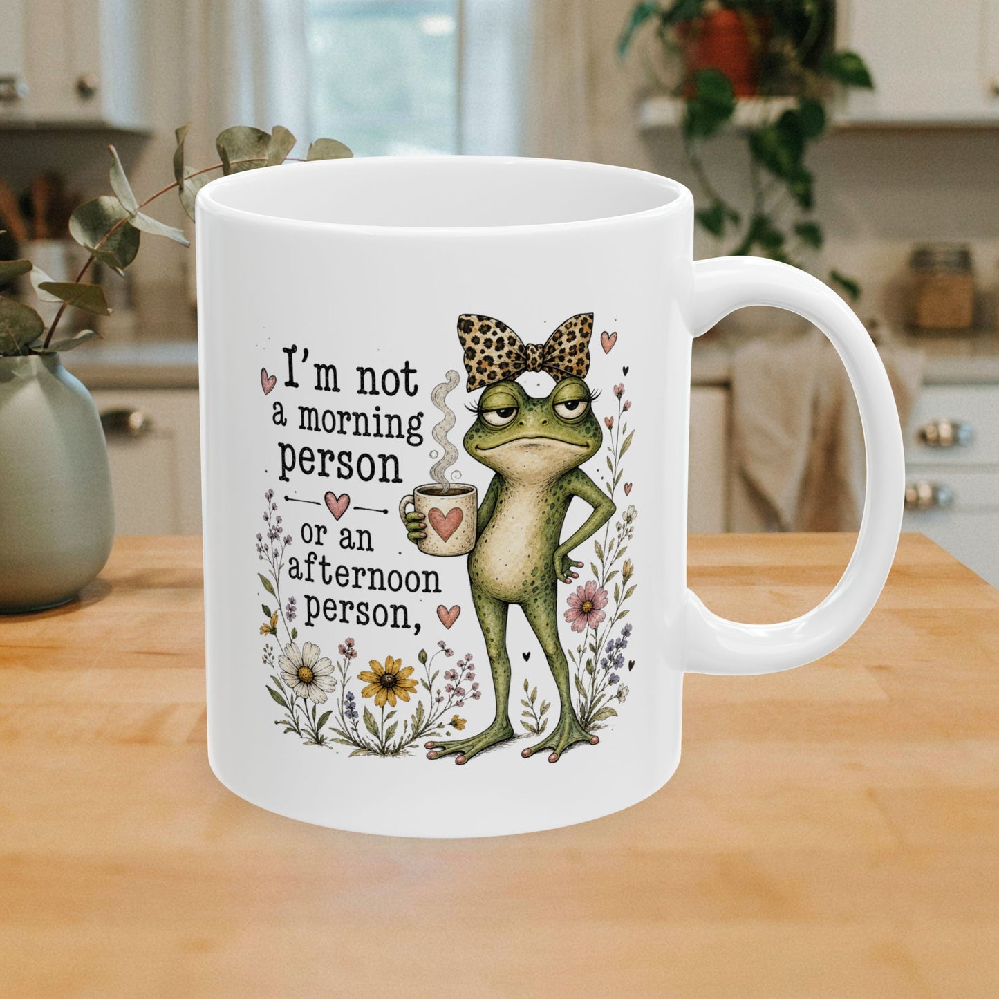 Grumpy Frog Illustration Mug | I Am Not A Morning Person Ceramic Mug