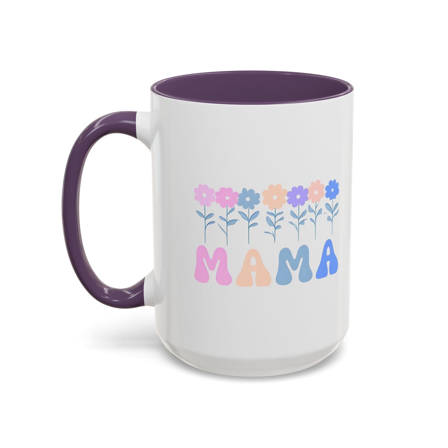 Floral Mama Accent Coffee Mug, Cute Gift for Mom, Pink Handle Coffee Cup, Mother's Day Present, Flower Mug for Moms