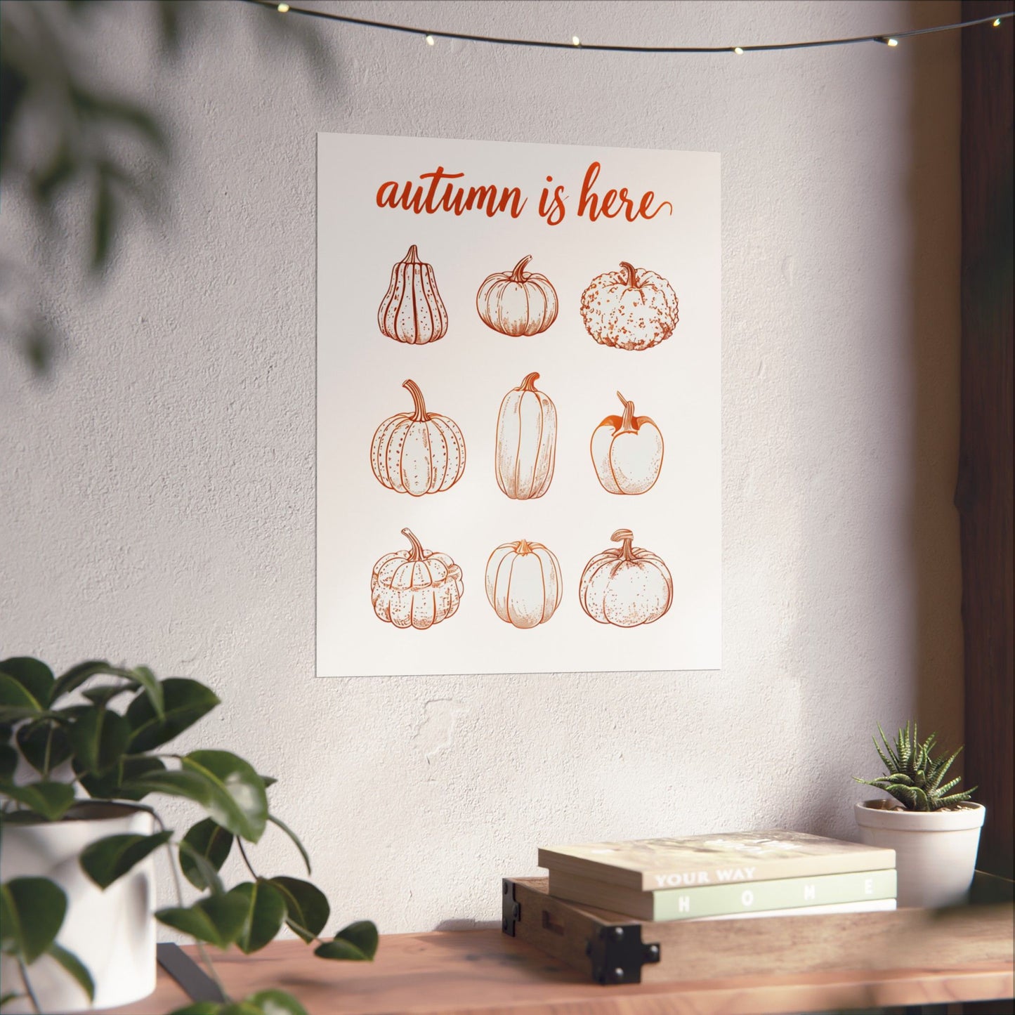 Autumn is Here Pumpkin Illustration Wall Art – Fall Harvest Seasonal Print