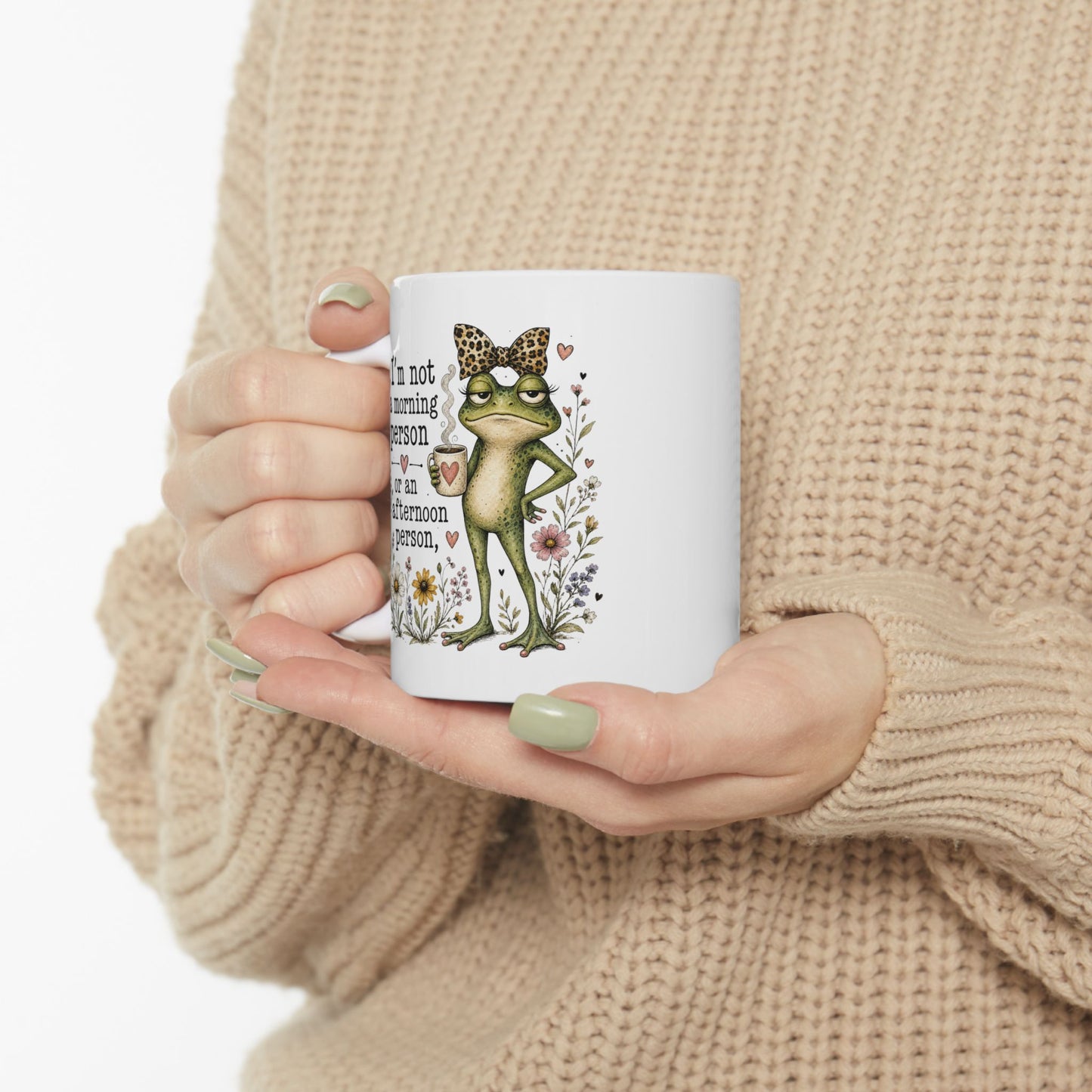 Grumpy Frog Illustration Mug | I Am Not A Morning Person Ceramic Mug